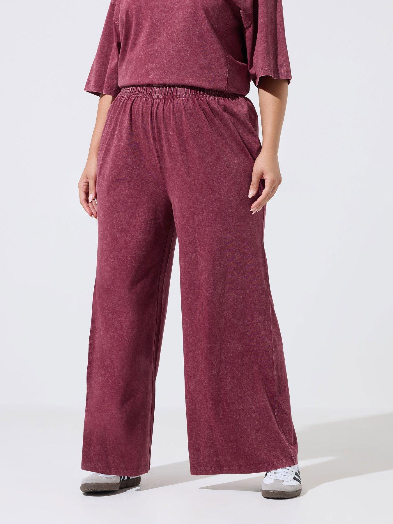 Image 1 of 4 of Yours Curve Acid Wash Wide Leg Trousers &nbsp;- Red