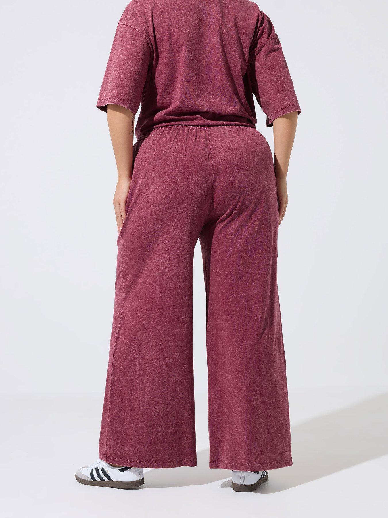 Image 2 of 4 of Yours Curve Acid Wash Wide Leg Trousers &nbsp;- Red