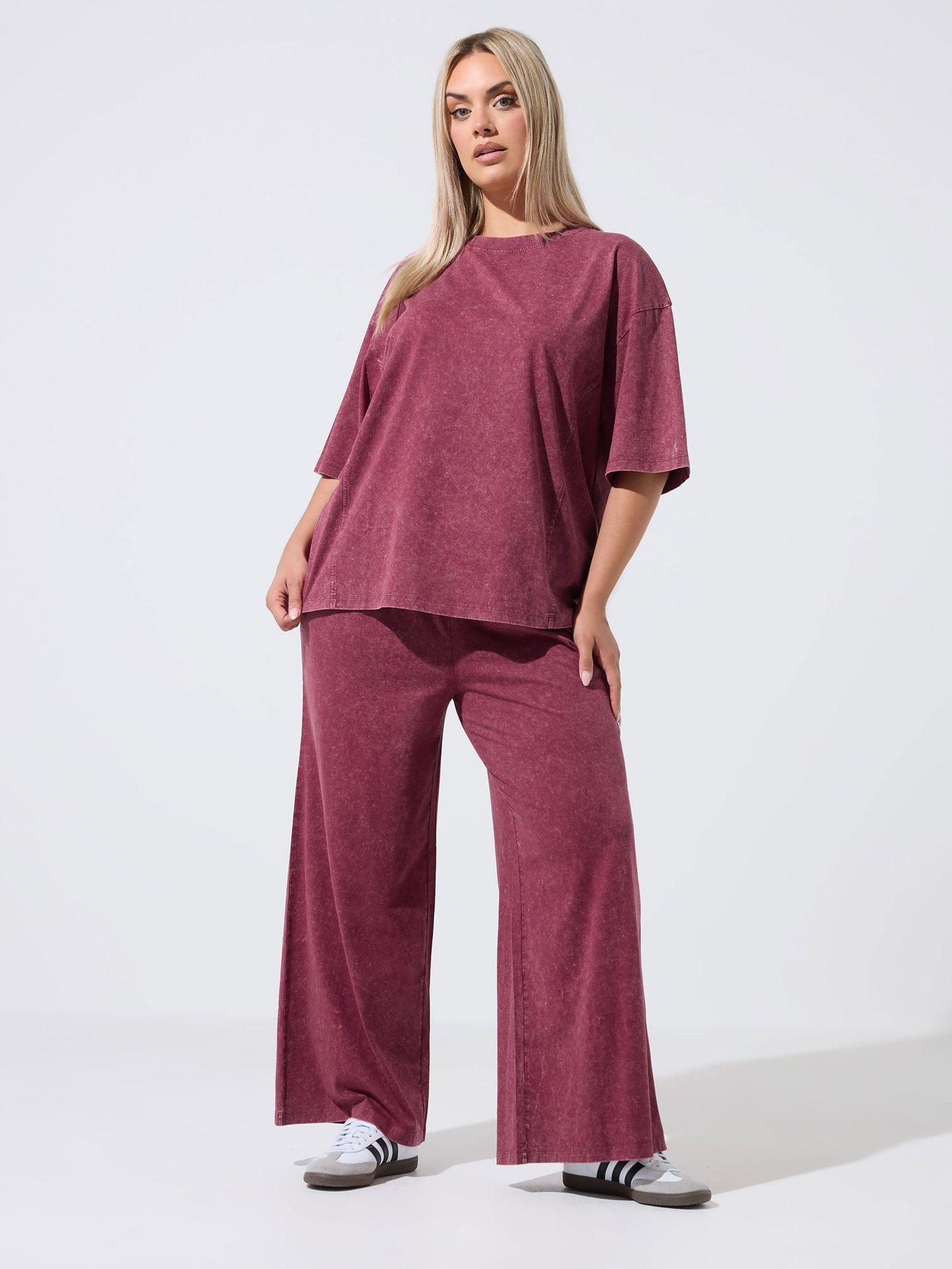 Image 3 of 4 of Yours Curve Acid Wash Wide Leg Trousers &nbsp;- Red