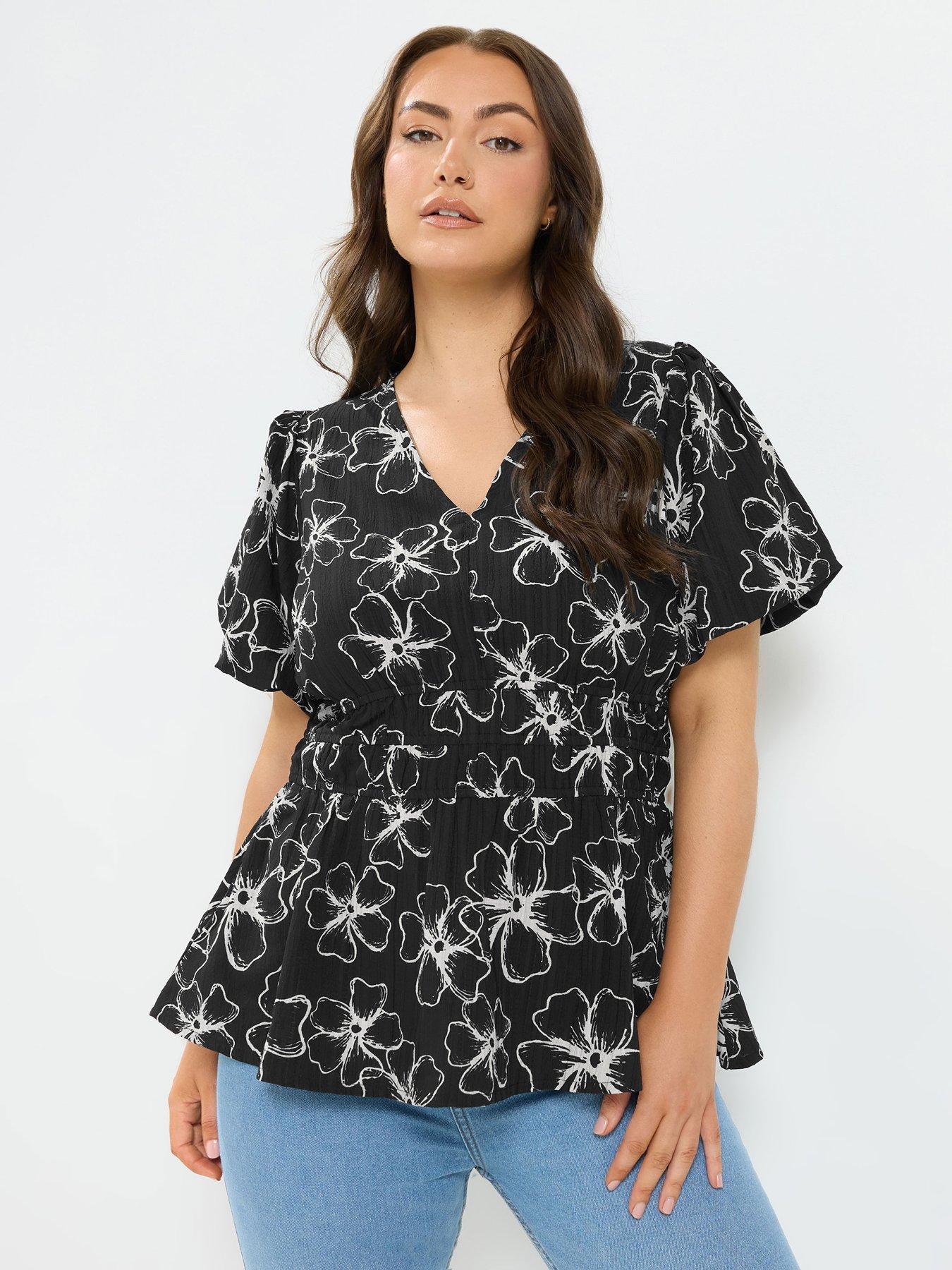 Yours Curve Floral Print Top - Black