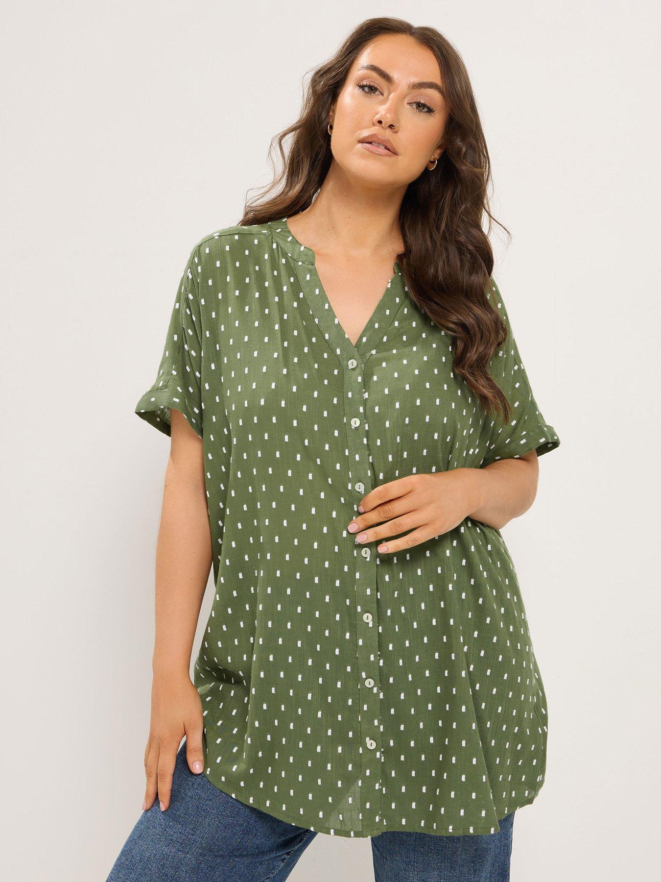 Image 1 of 4 of Yours Curve Dobby Notch Neck Blouse - Green