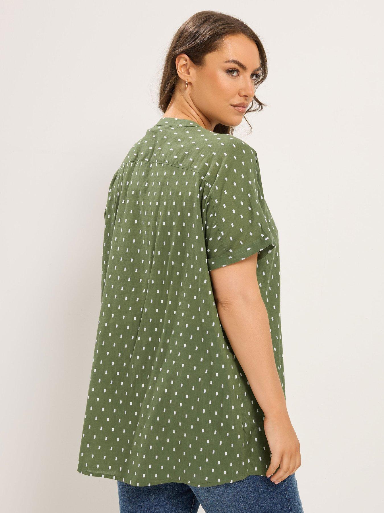 Image 2 of 4 of Yours Curve Dobby Notch Neck Blouse - Green