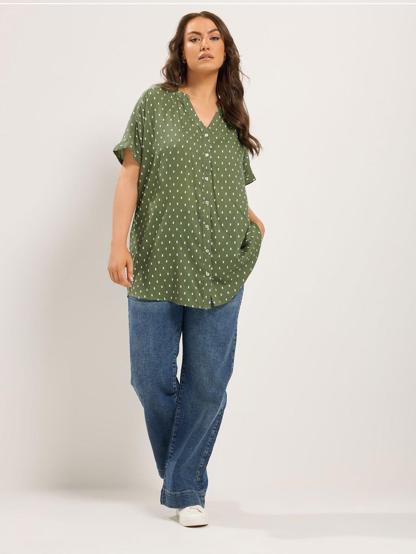 Image 3 of 4 of Yours Curve Dobby Notch Neck Blouse - Green