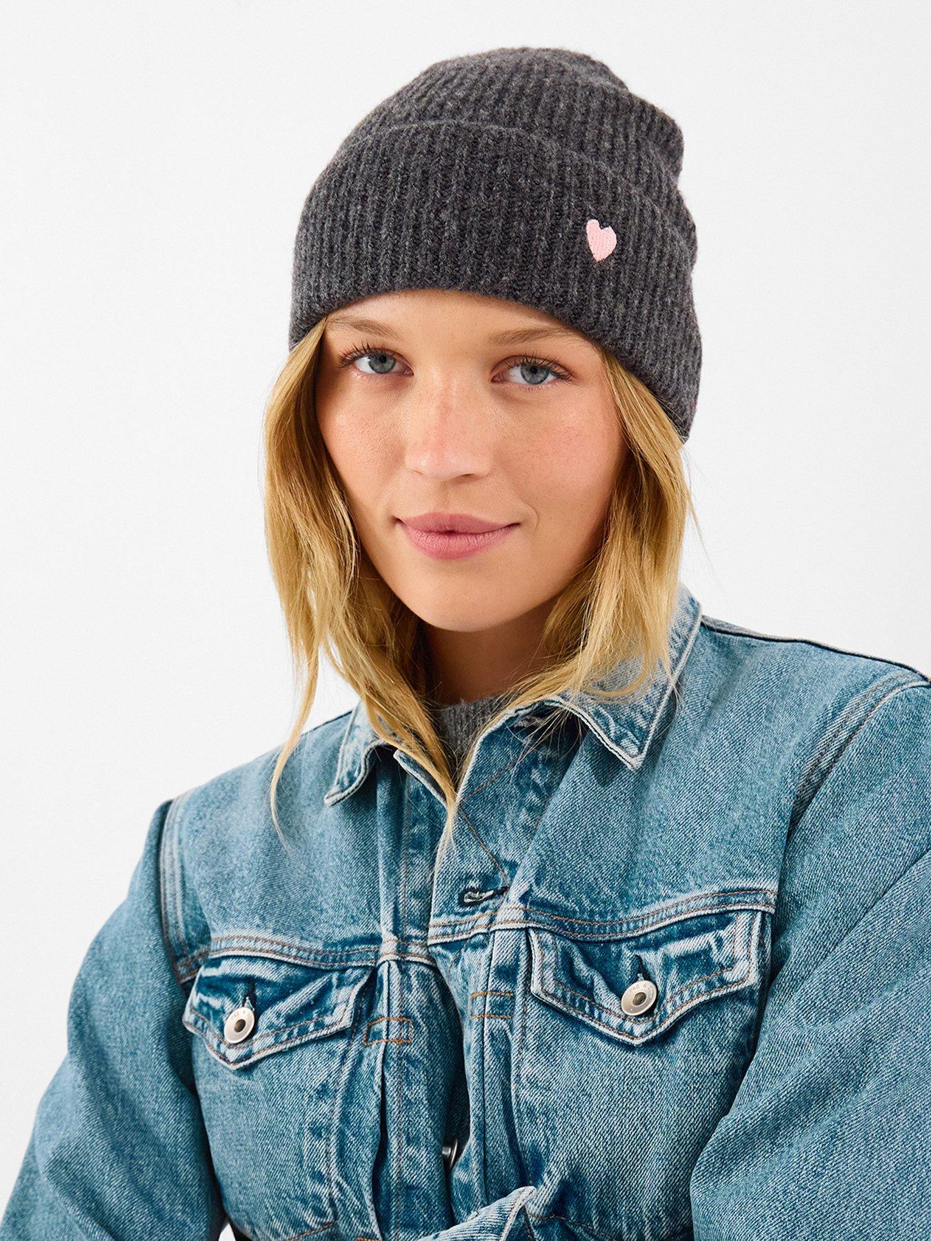 Image 2 of 4 of Accessorize Ribbed Heart Embroidered Beanie Hat - Grey