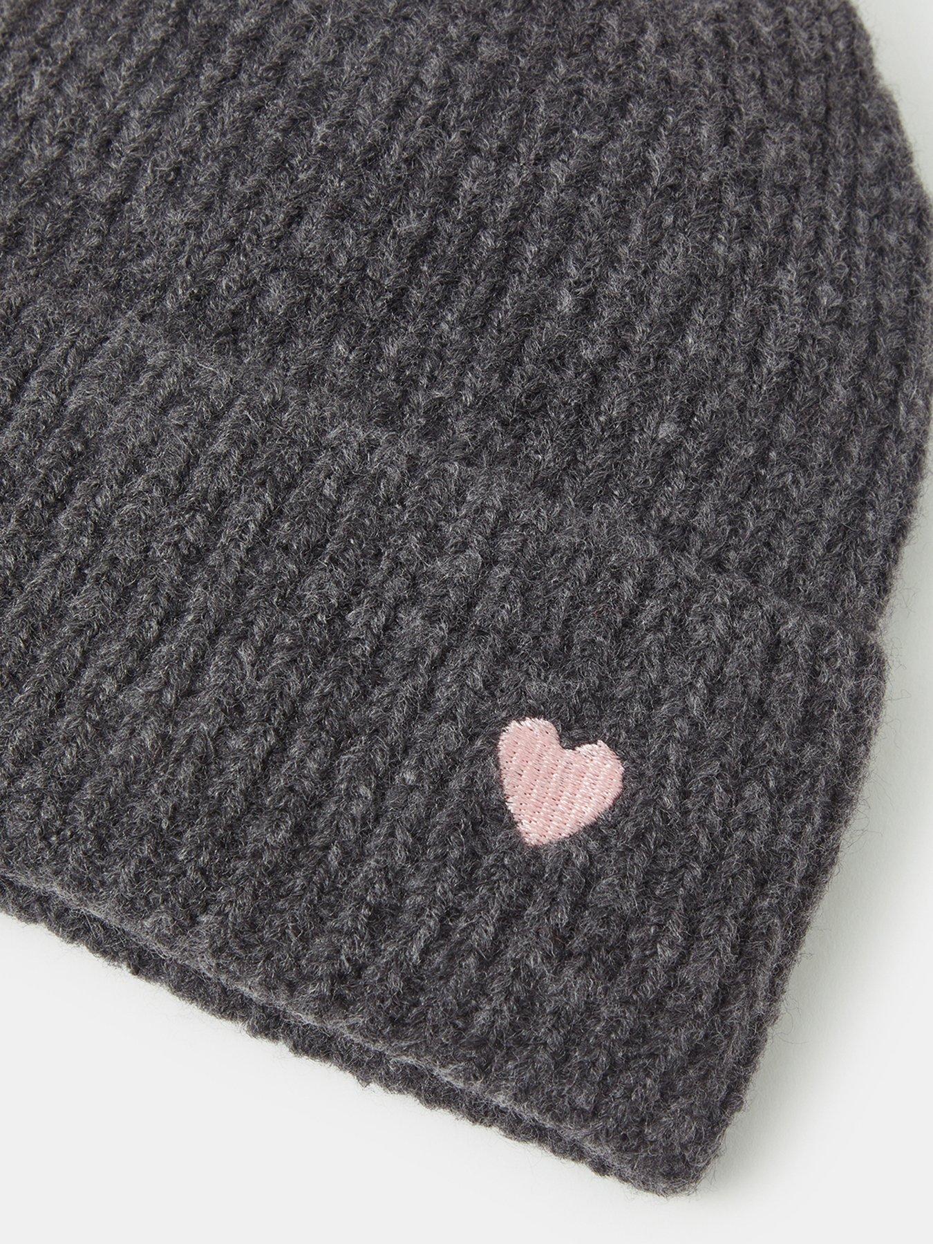 Image 4 of 4 of Accessorize Ribbed Heart Embroidered Beanie Hat - Grey