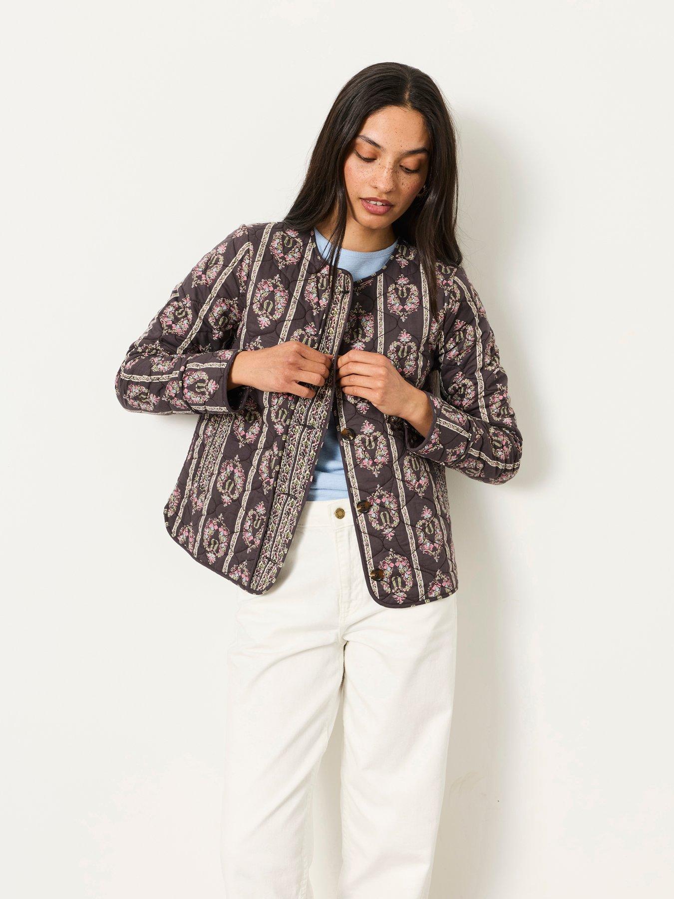 Image 1 of 6 of FatFace Paisley Stripe Quilted Jacket - Grey