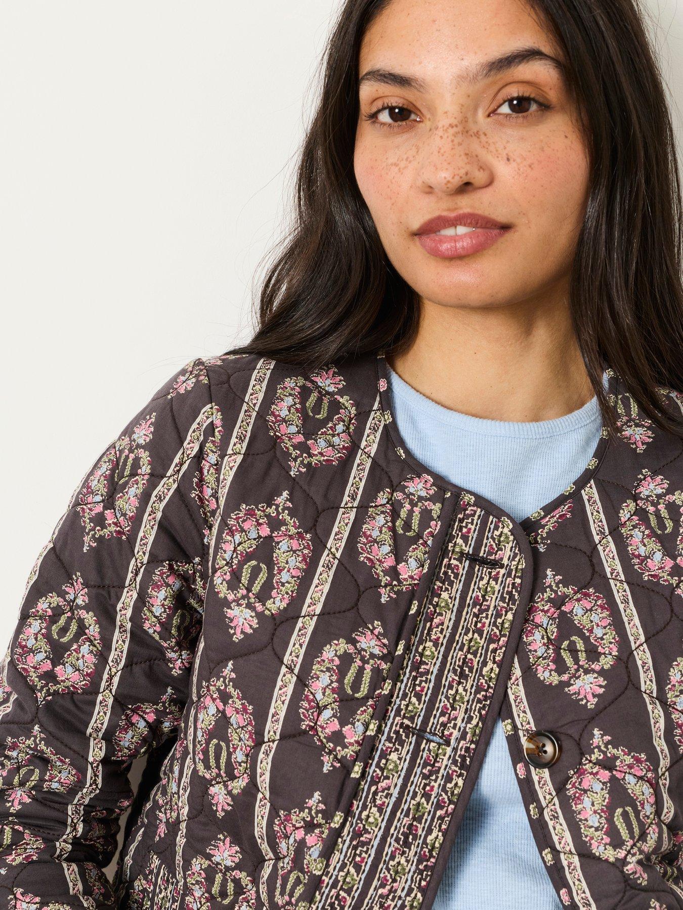 Image 4 of 6 of FatFace Paisley Stripe Quilted Jacket - Grey