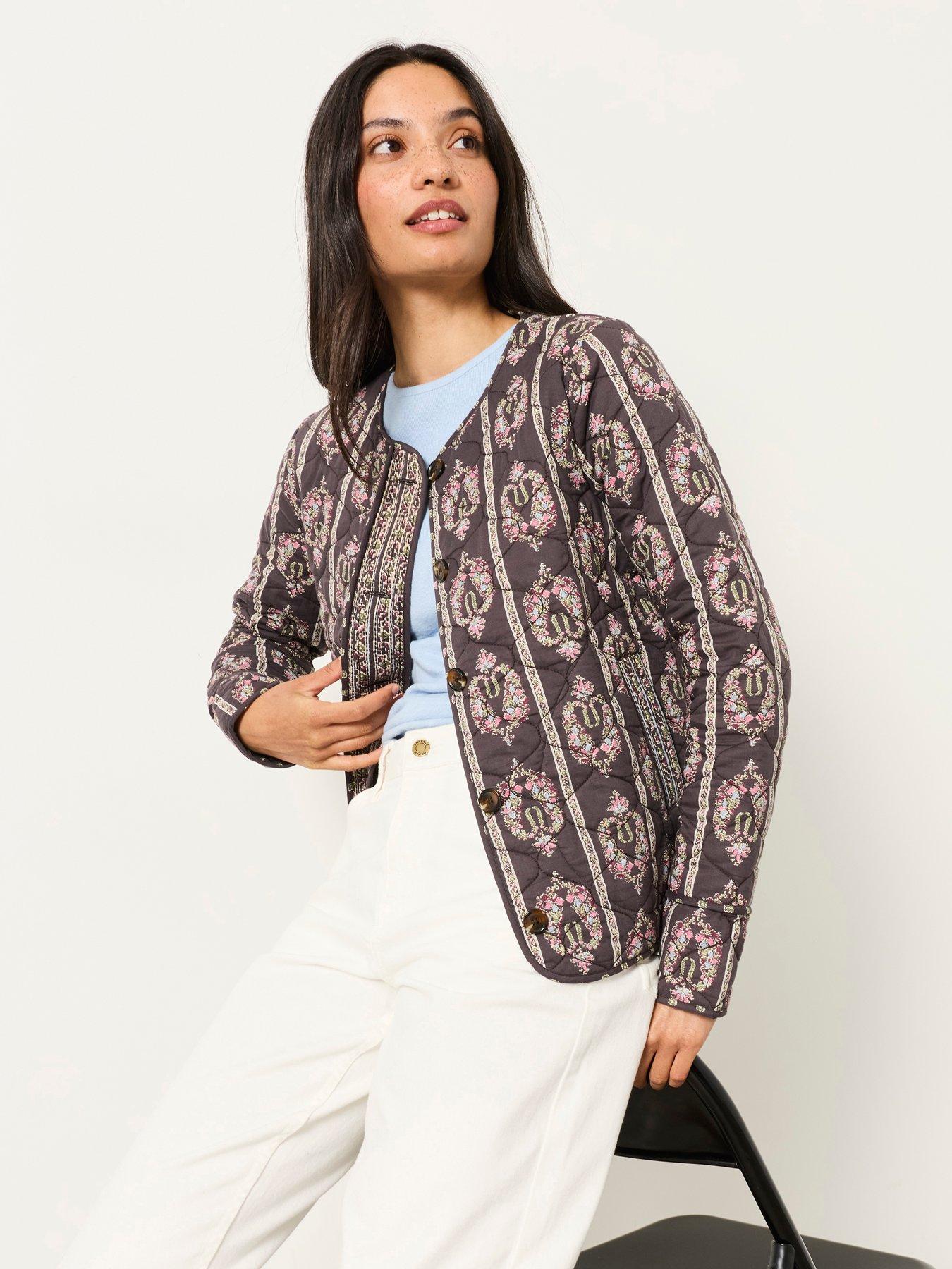 Image 5 of 6 of FatFace Paisley Stripe Quilted Jacket - Grey
