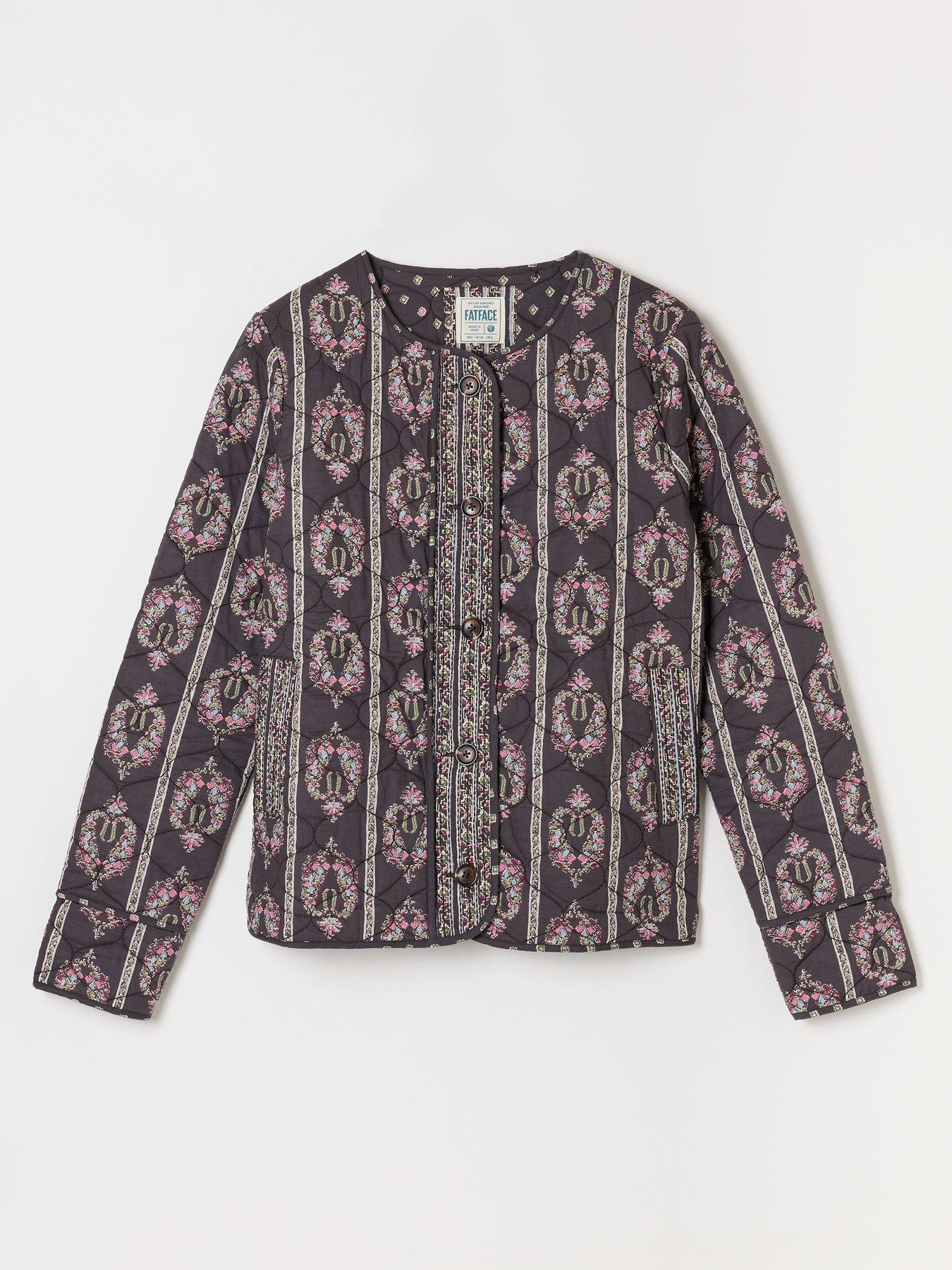 Image 6 of 6 of FatFace Paisley Stripe Quilted Jacket - Grey