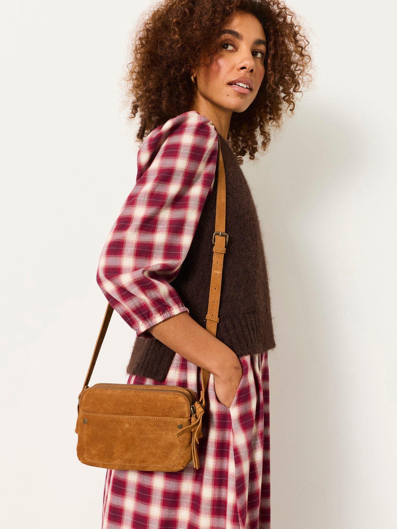 Image 2 of 4 of FatFace Womens Suede Triple Zip Camera Bag - Brown