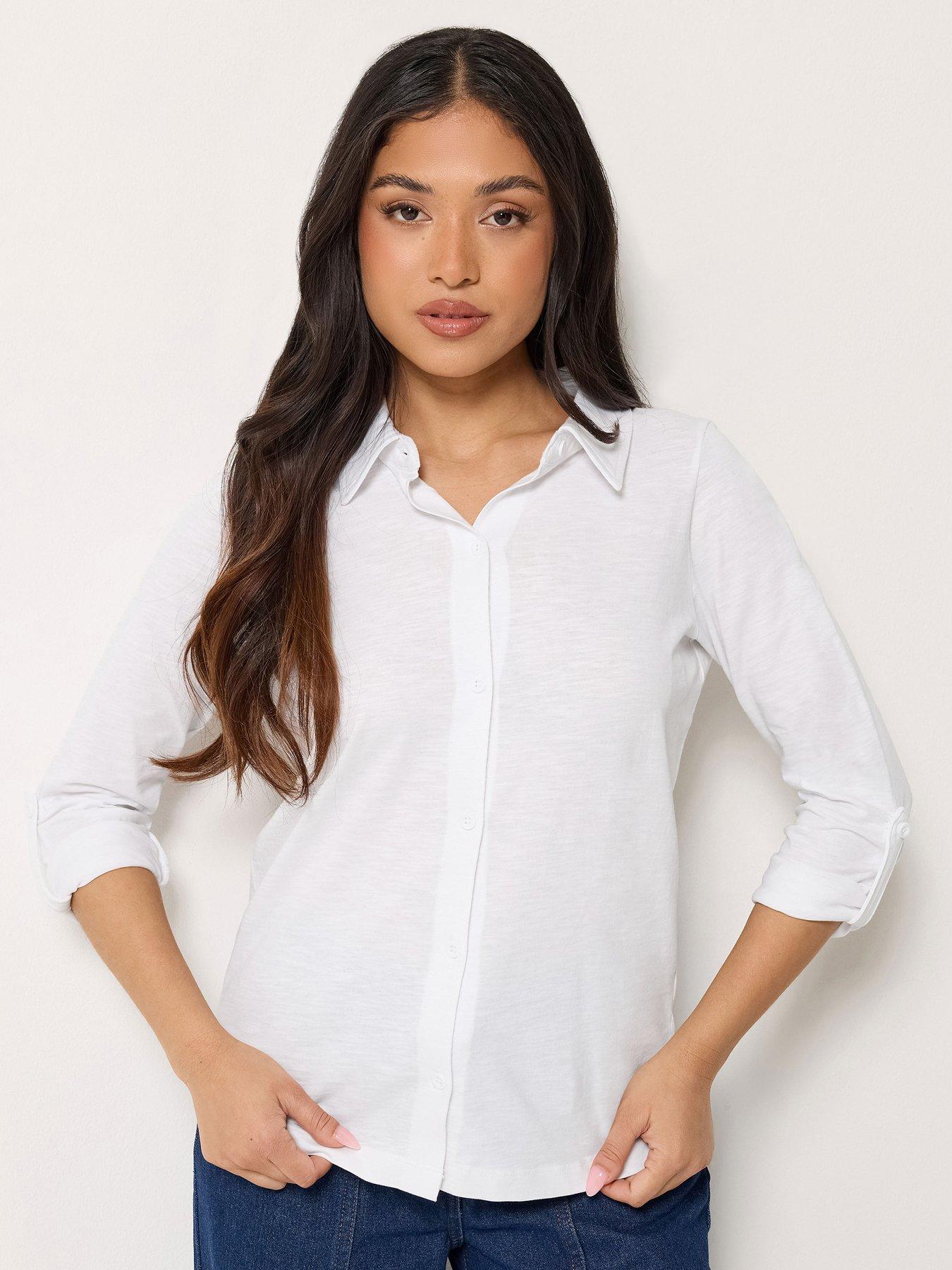 PixieGirl Petite Turn Back Sleeve Jersey Shirt - White