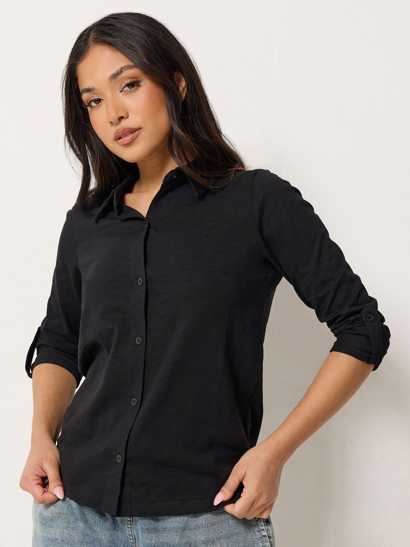 PixieGirl Petite Turn Back Sleeve Jersey Shirt - Black