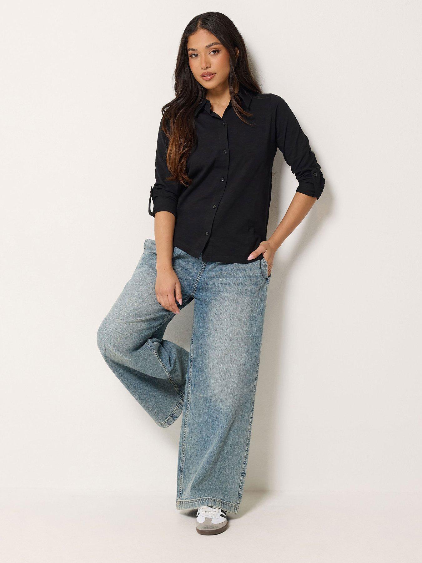 Image 3 of 4 of PixieGirl Petite Turn Back Sleeve Jersey Shirt - Black