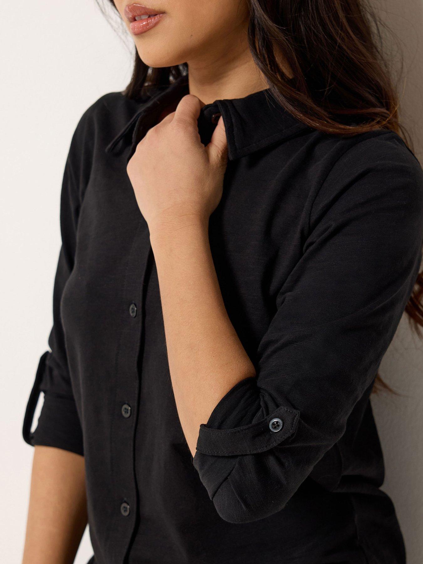 Image 4 of 4 of PixieGirl Petite Turn Back Sleeve Jersey Shirt - Black