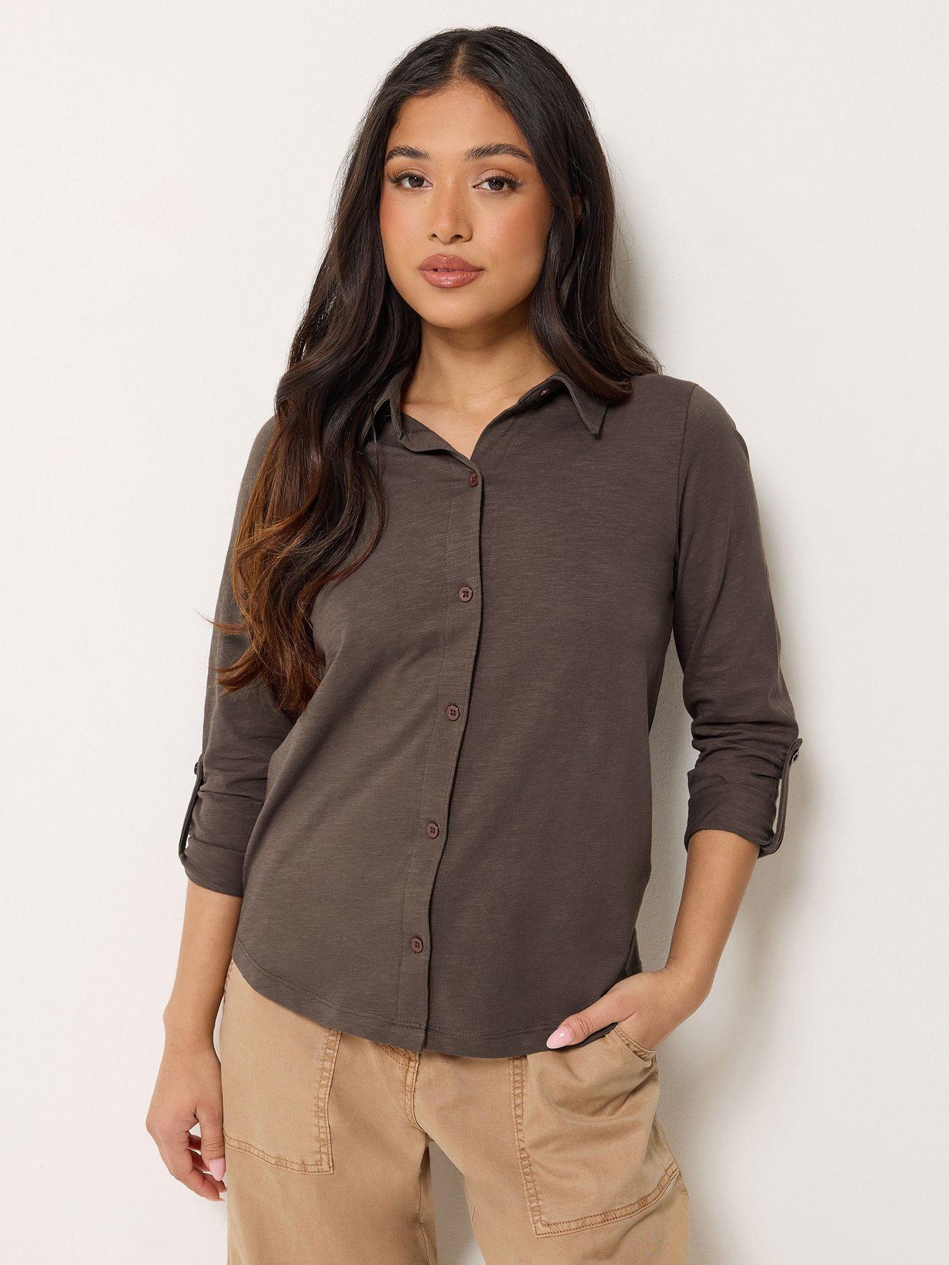 PixieGirl Petite Turn Back Sleeve Jersey Shirt - Brown