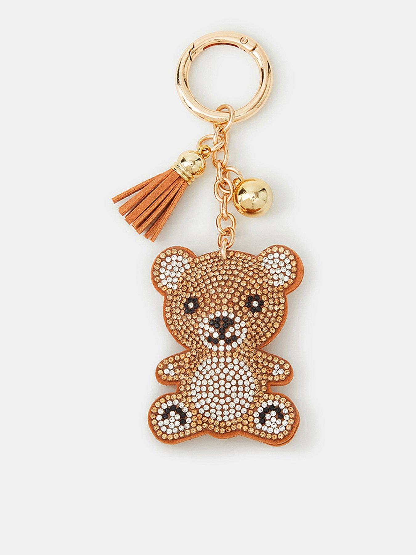 Accessorize Sparkle Teddy Bear Bag Charm Keyring - Brown