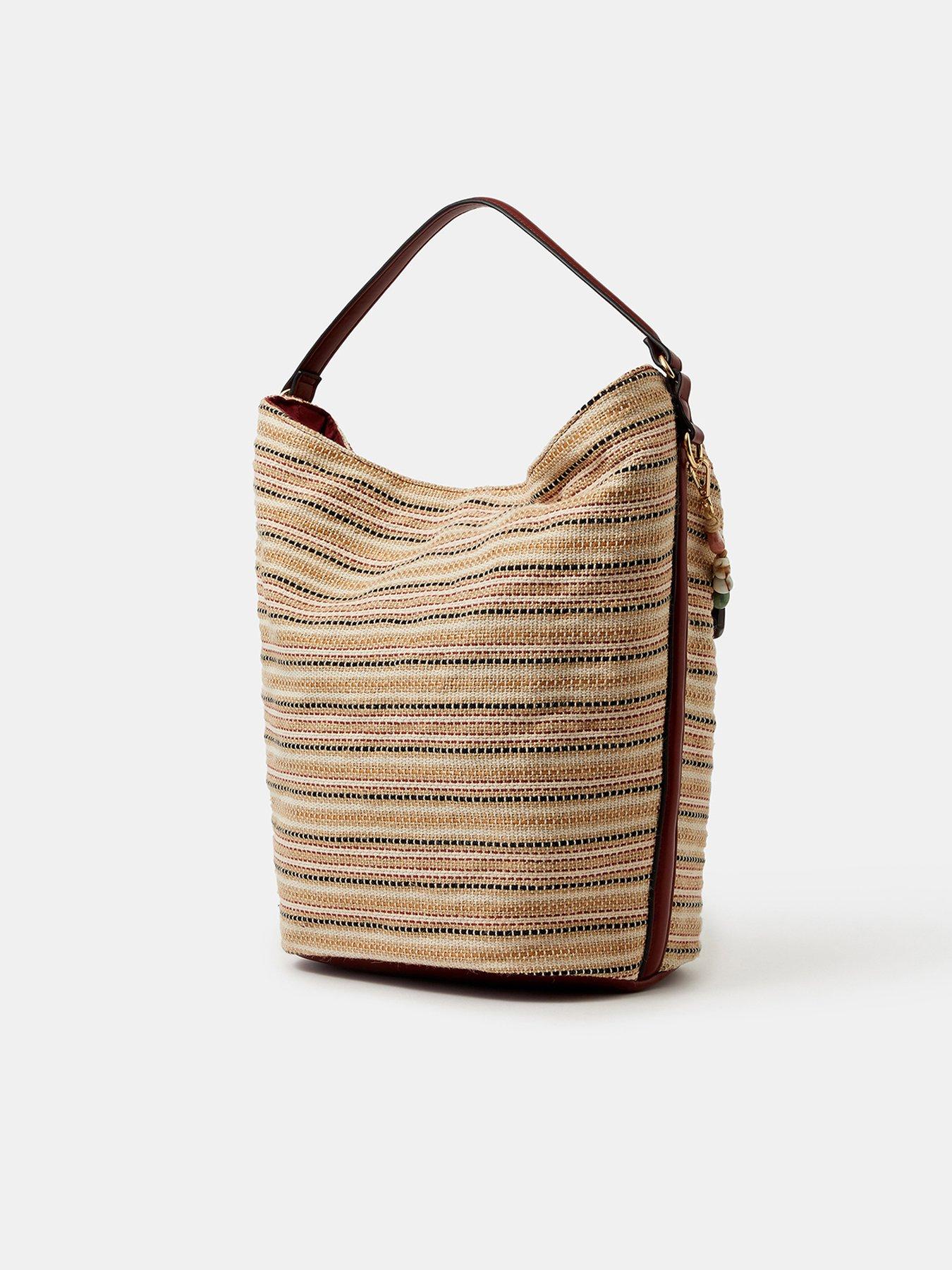 Image 3 of 5 of Accessorize Striped Beaded Charm Shoulder Bag - Beige