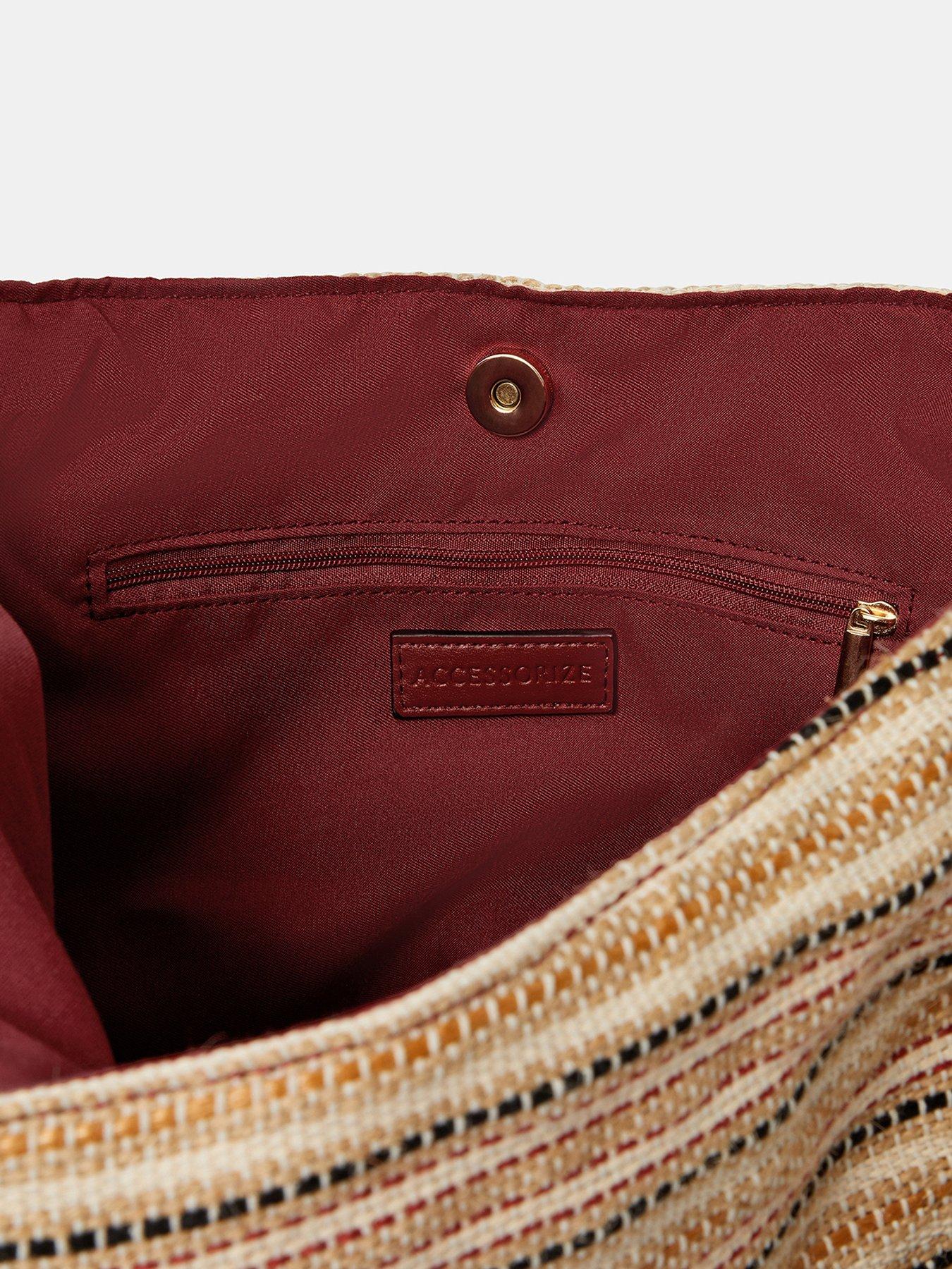 Image 4 of 5 of Accessorize Striped Beaded Charm Shoulder Bag - Beige