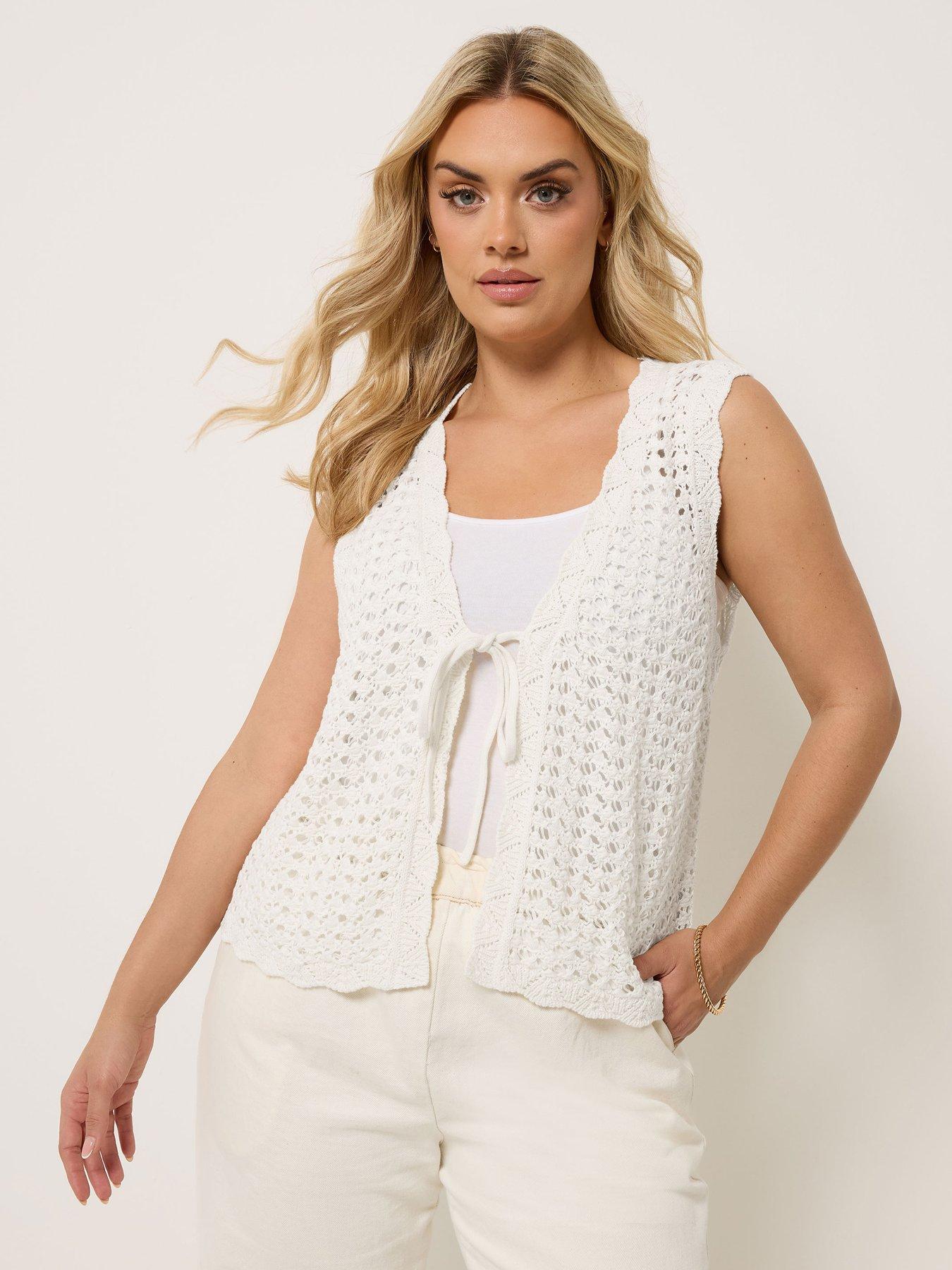 Long Tall Sally Curve Scallop Edge Knitted Waistcoat - White