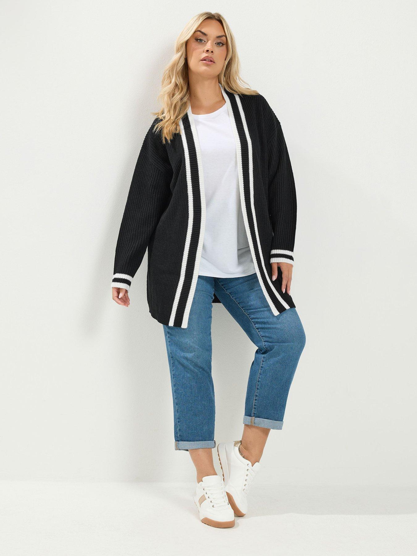 Image 3 of 4 of Yours Curve Contrast Edge Cardigan - Black