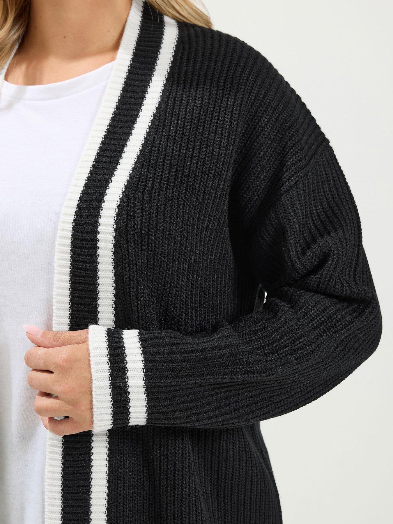 Image 4 of 4 of Yours Curve Contrast Edge Cardigan - Black