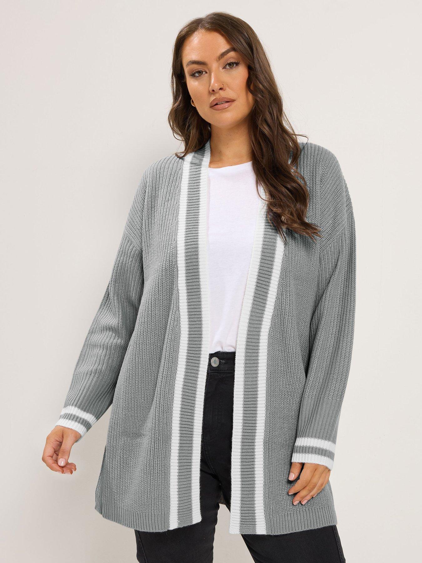 Image 1 of 4 of Yours Curve Contrast Edge Cardigan - Grey