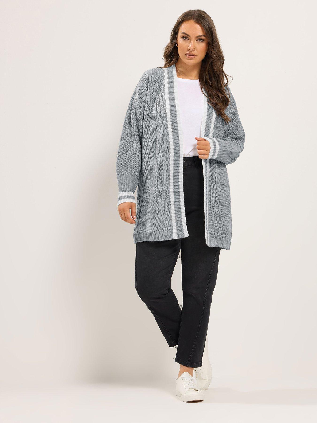 Image 3 of 4 of Yours Curve Contrast Edge Cardigan - Grey