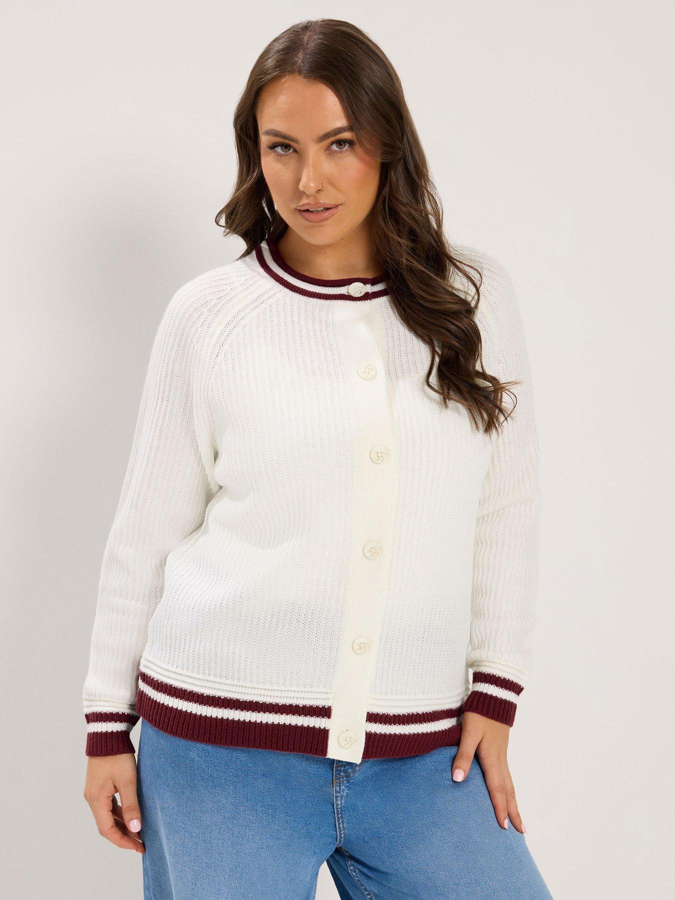 Yours Curve Contrast Trim Cardigan - White