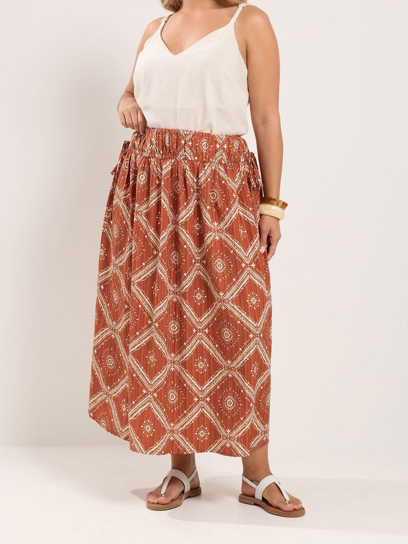 Yours Curve Abstract Print Maxi Skirt  - Red
