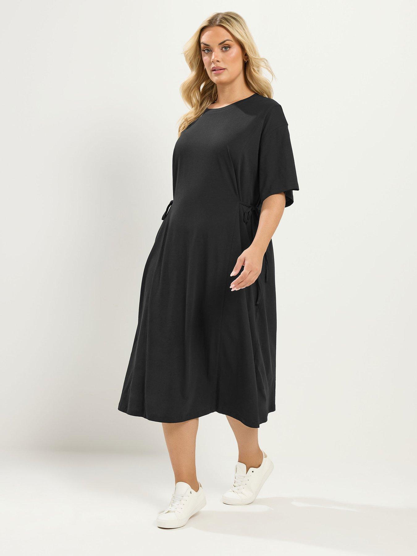 Image 3 of 4 of Yours Curve Tie Side Throw On Dress - Black