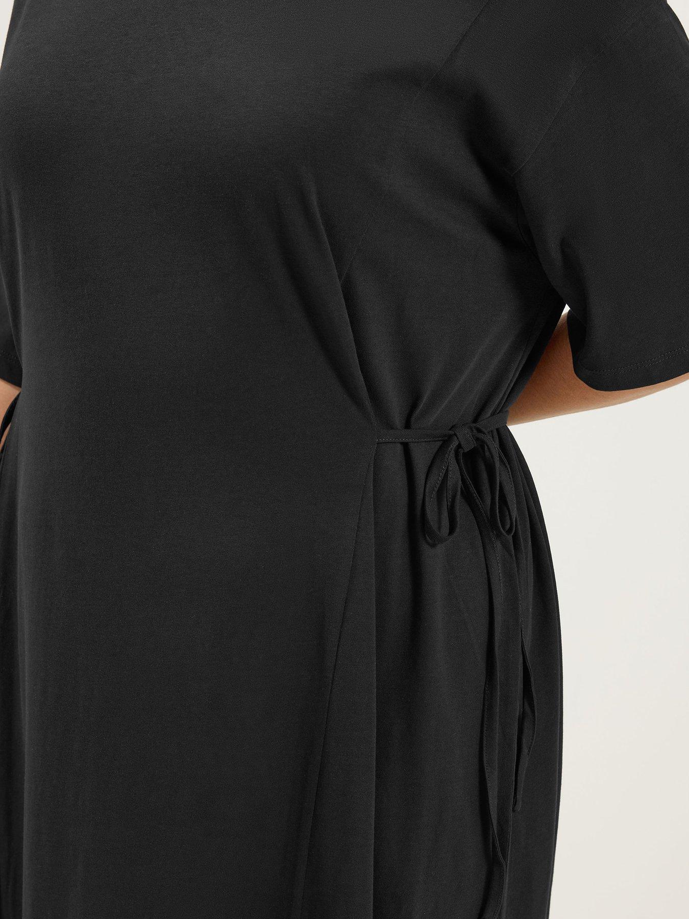 Image 4 of 4 of Yours Curve Tie Side Throw On Dress - Black
