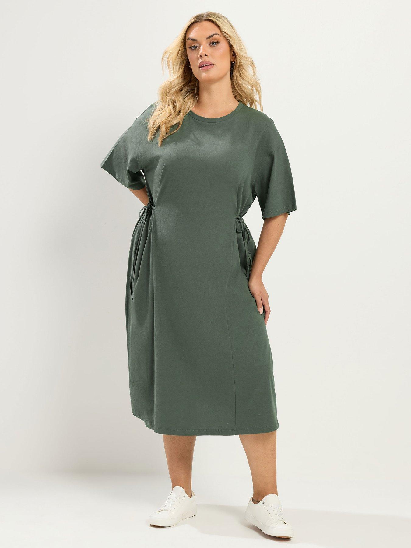 Yours Curve Front Tie Midi Dress - Green