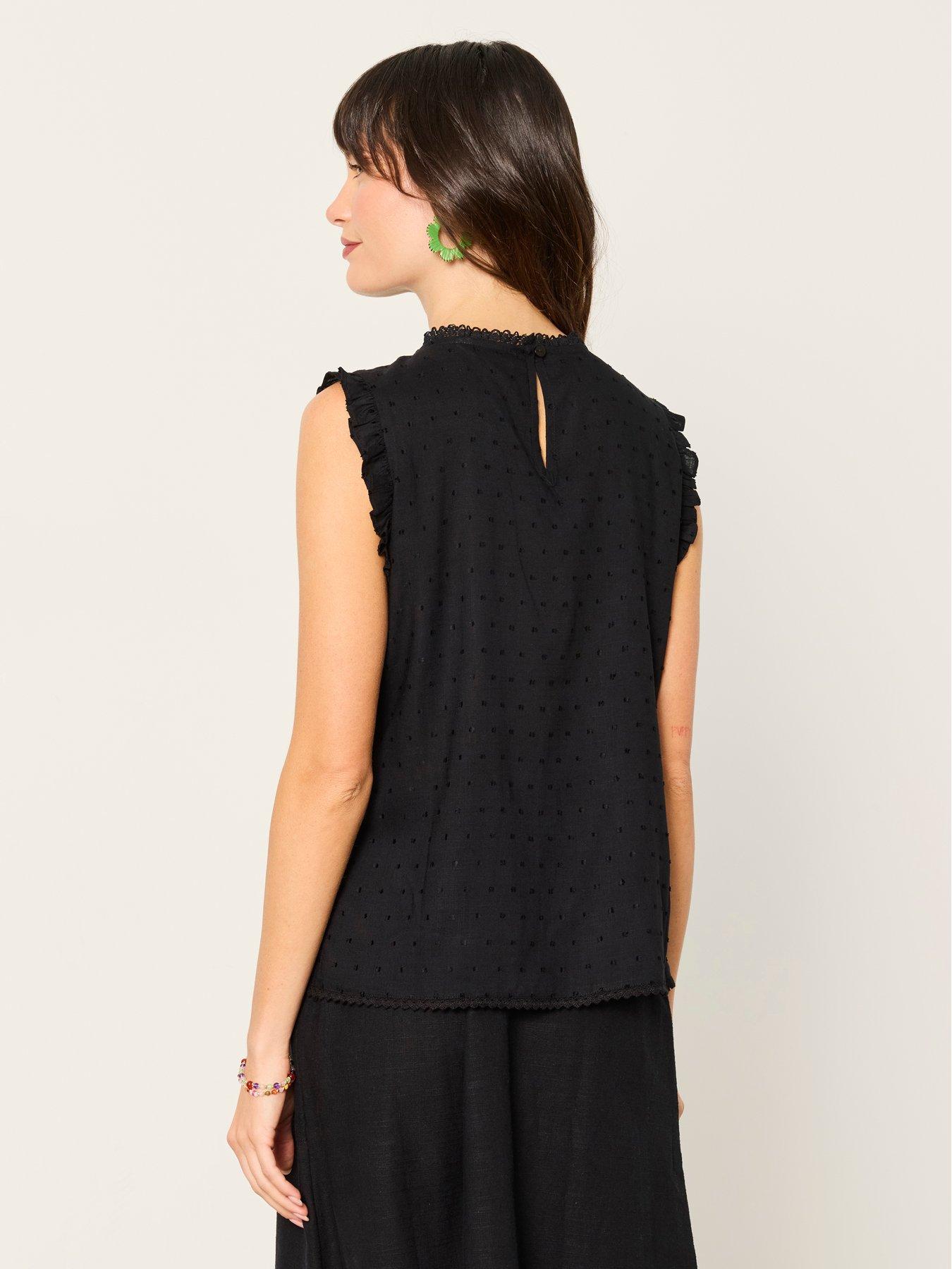 Image 2 of 6 of FatFace Gi Embroidered Sleeveless Blouse - Black