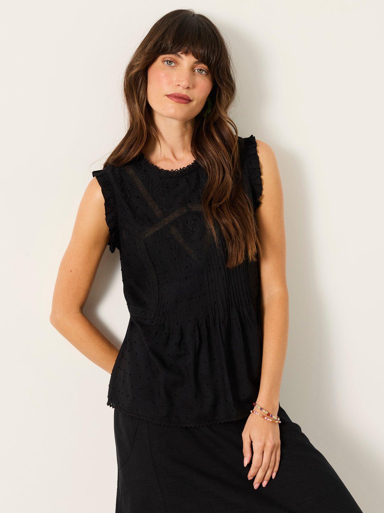 Image 4 of 6 of FatFace Gi Embroidered Sleeveless Blouse - Black