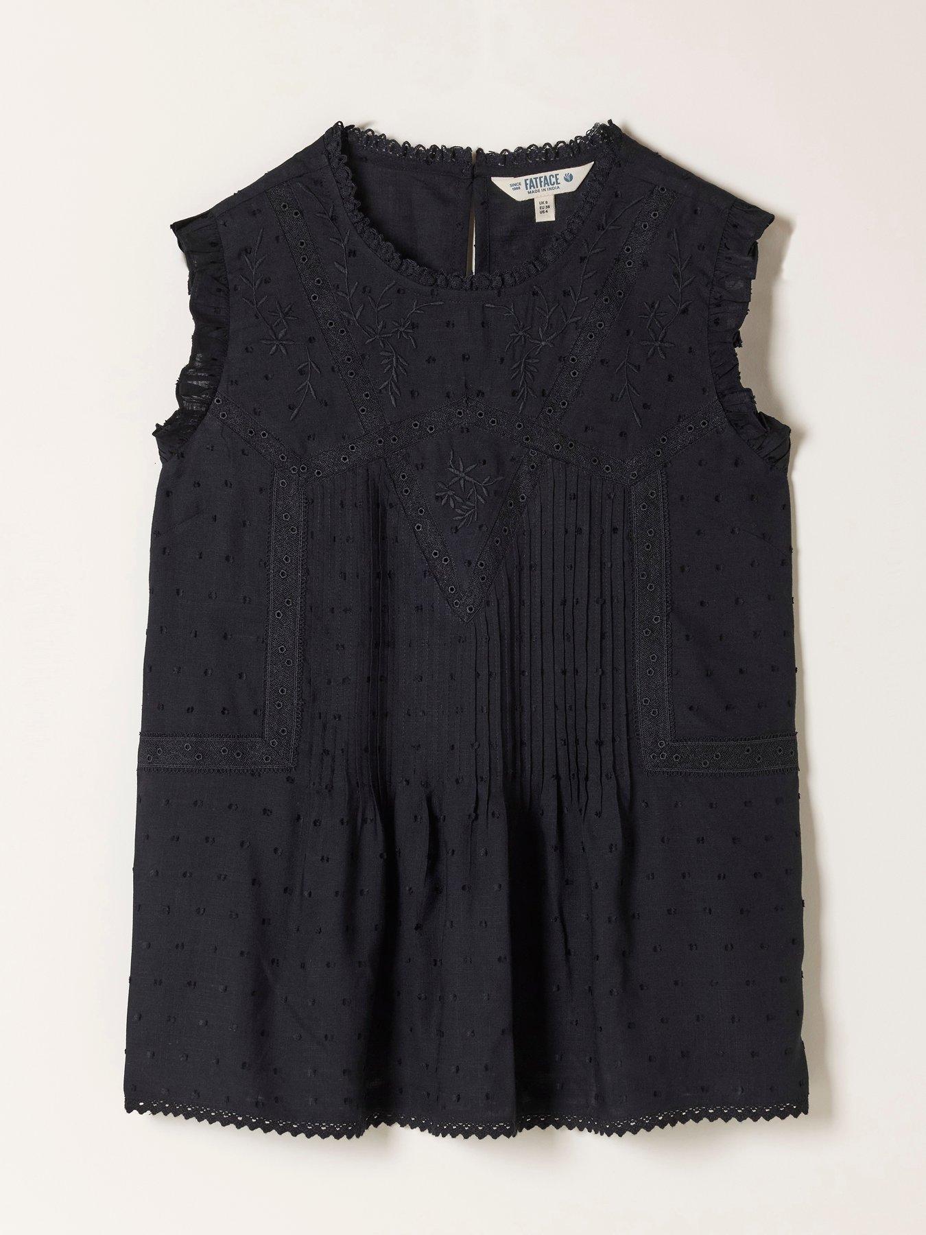 Image 6 of 6 of FatFace Gi Embroidered Sleeveless Blouse - Black
