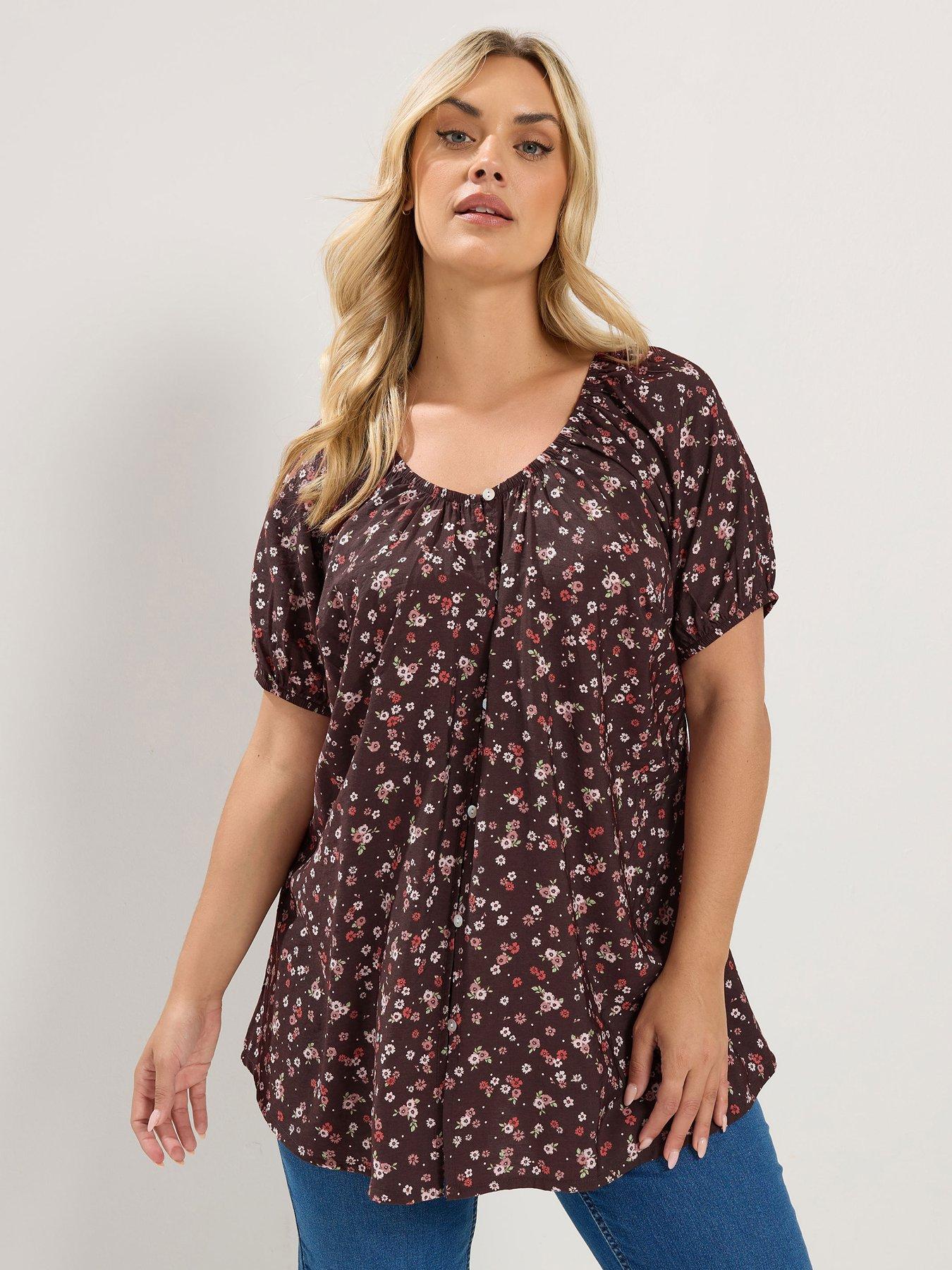 Yours Curve Floral Blouse - Brown