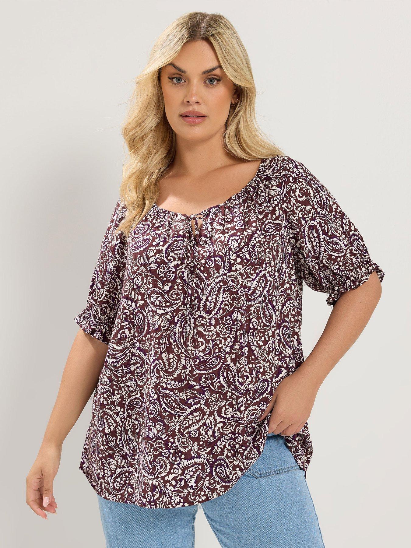 Yours Curve Crochet Gypsy Top - Brown