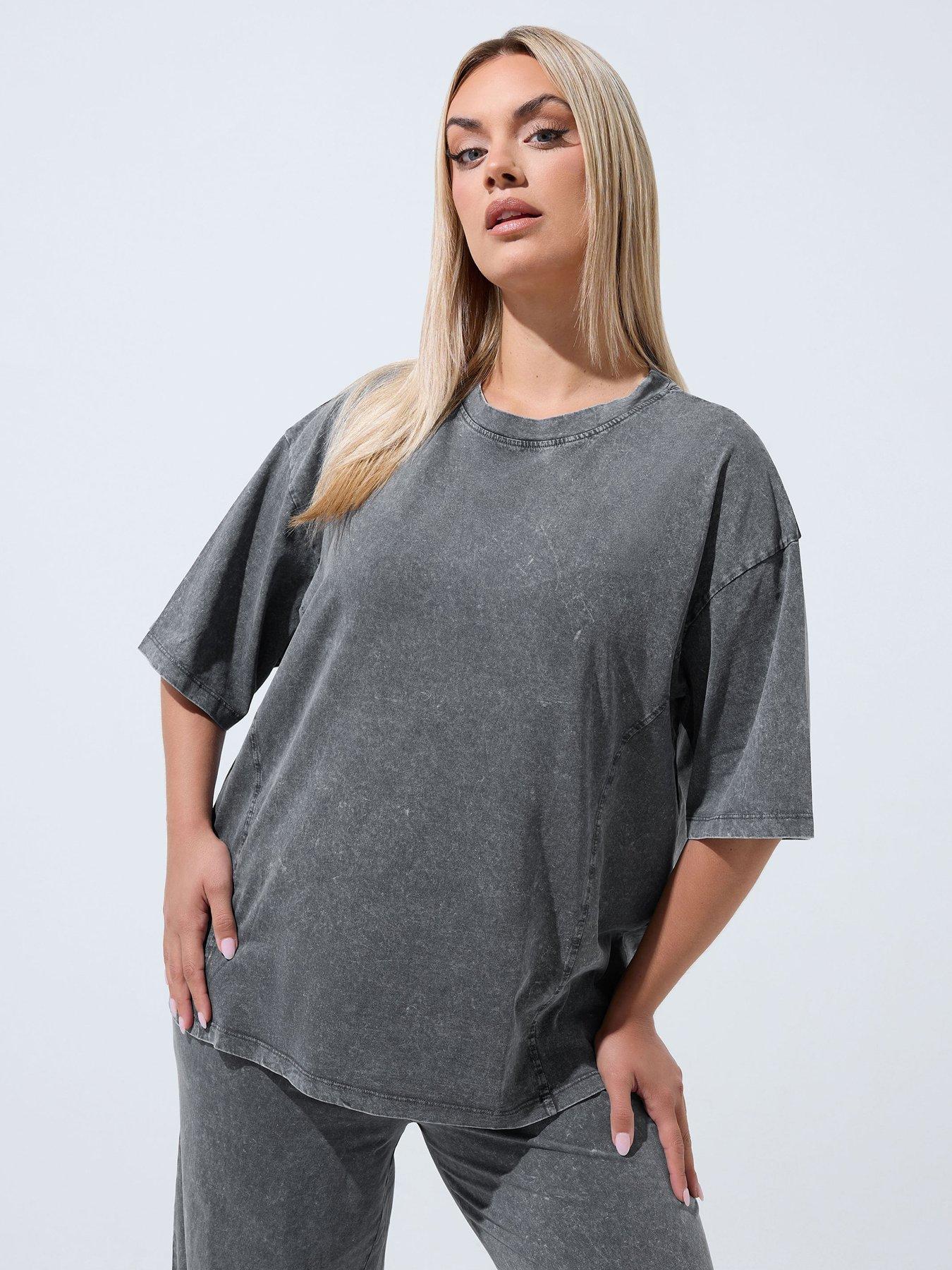 Image 1 of 4 of Yours Curve Acid Wash Top - Grey