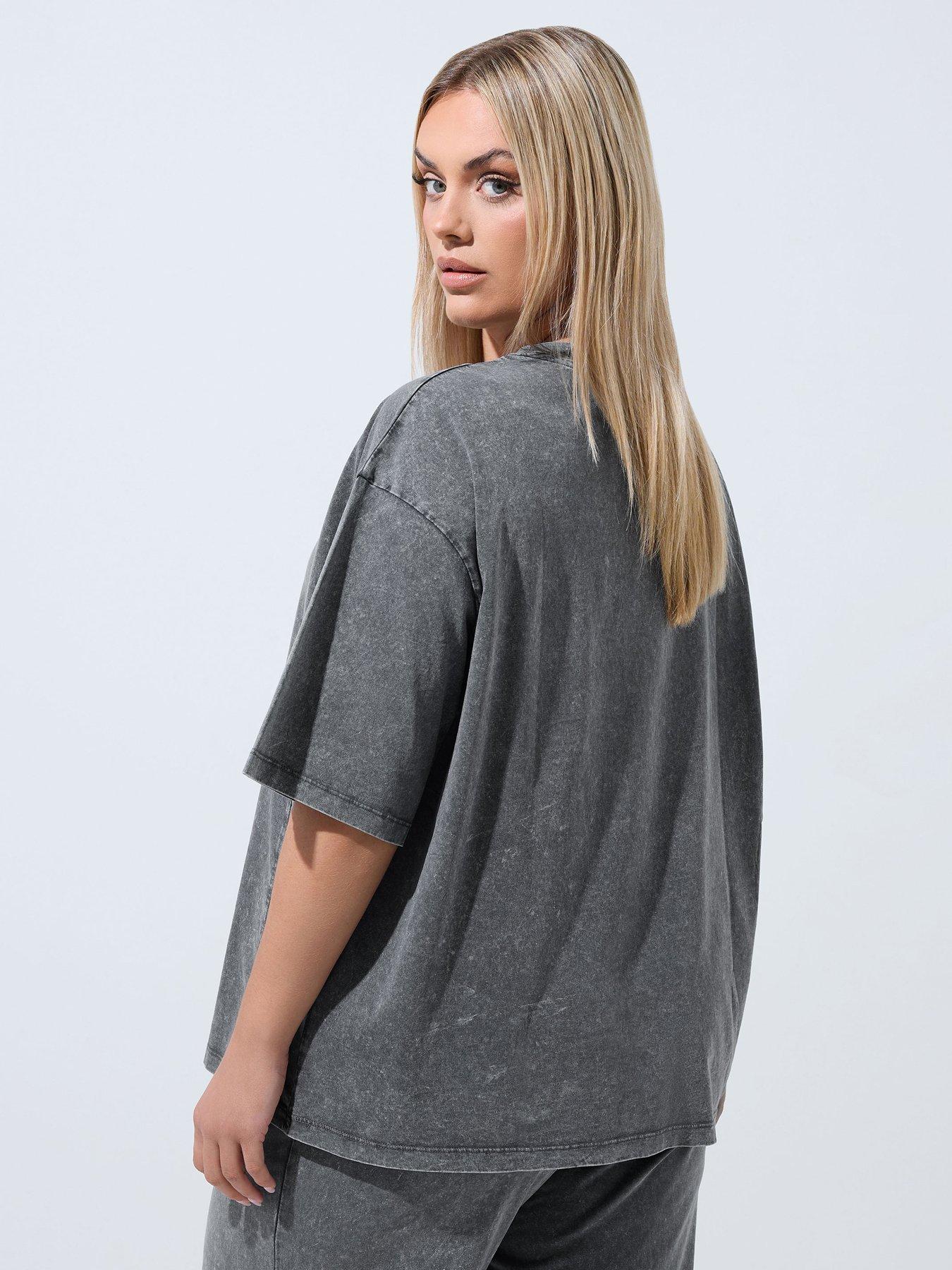 Image 2 of 4 of Yours Curve Acid Wash Top - Grey