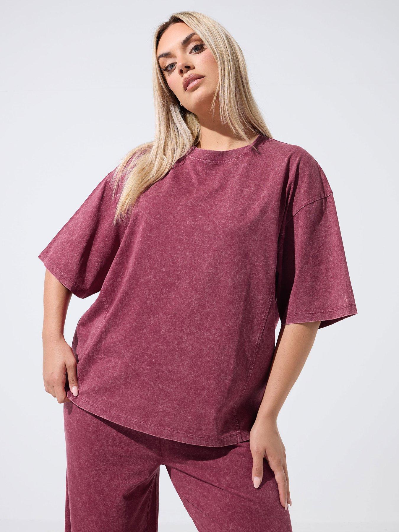 Yours Curve Acid Wash Top - Red