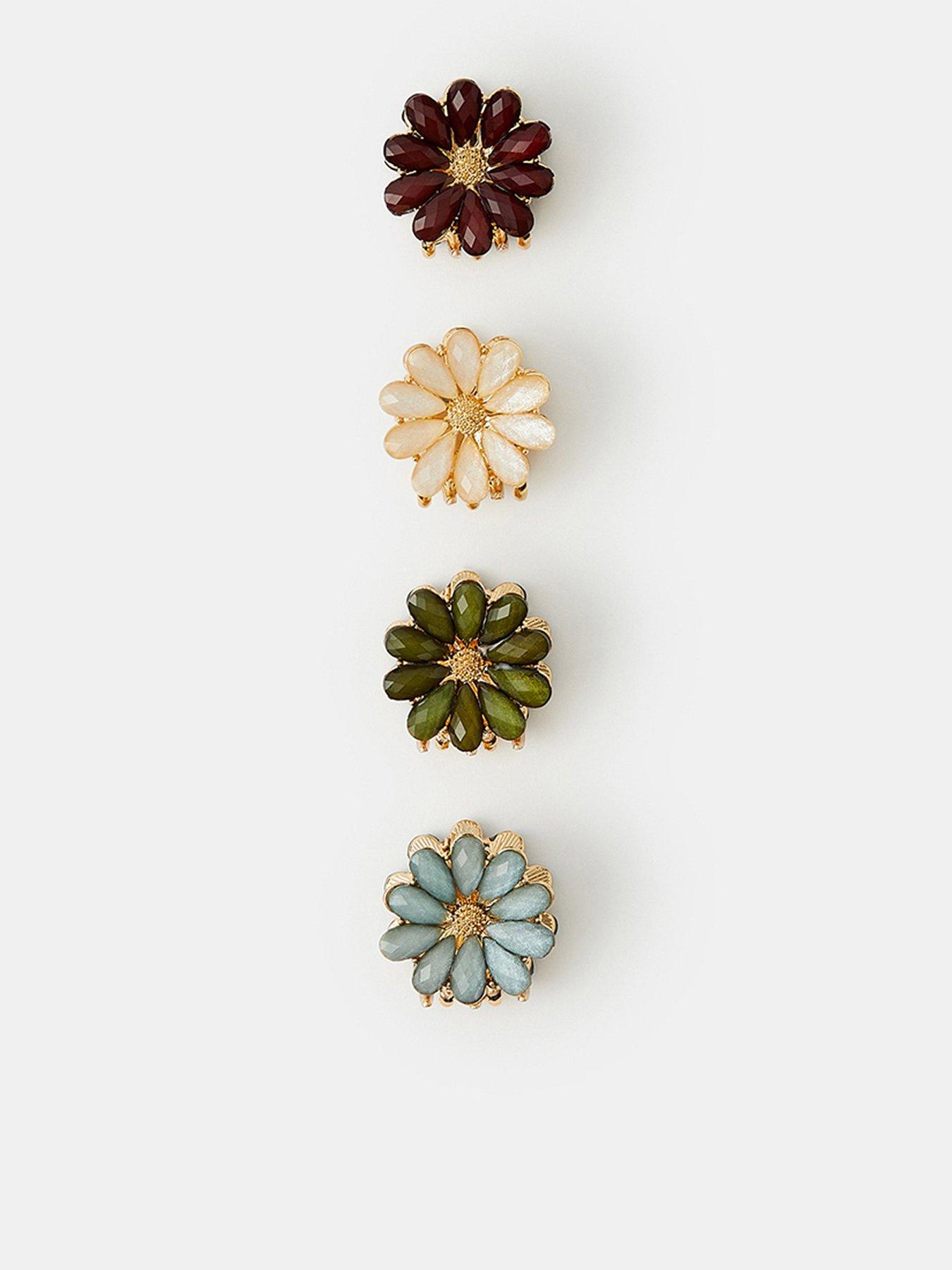 Image 1 of 2 of Accessorize Mini Beaded 4 Pack Flower Claw Clip Set - Multi