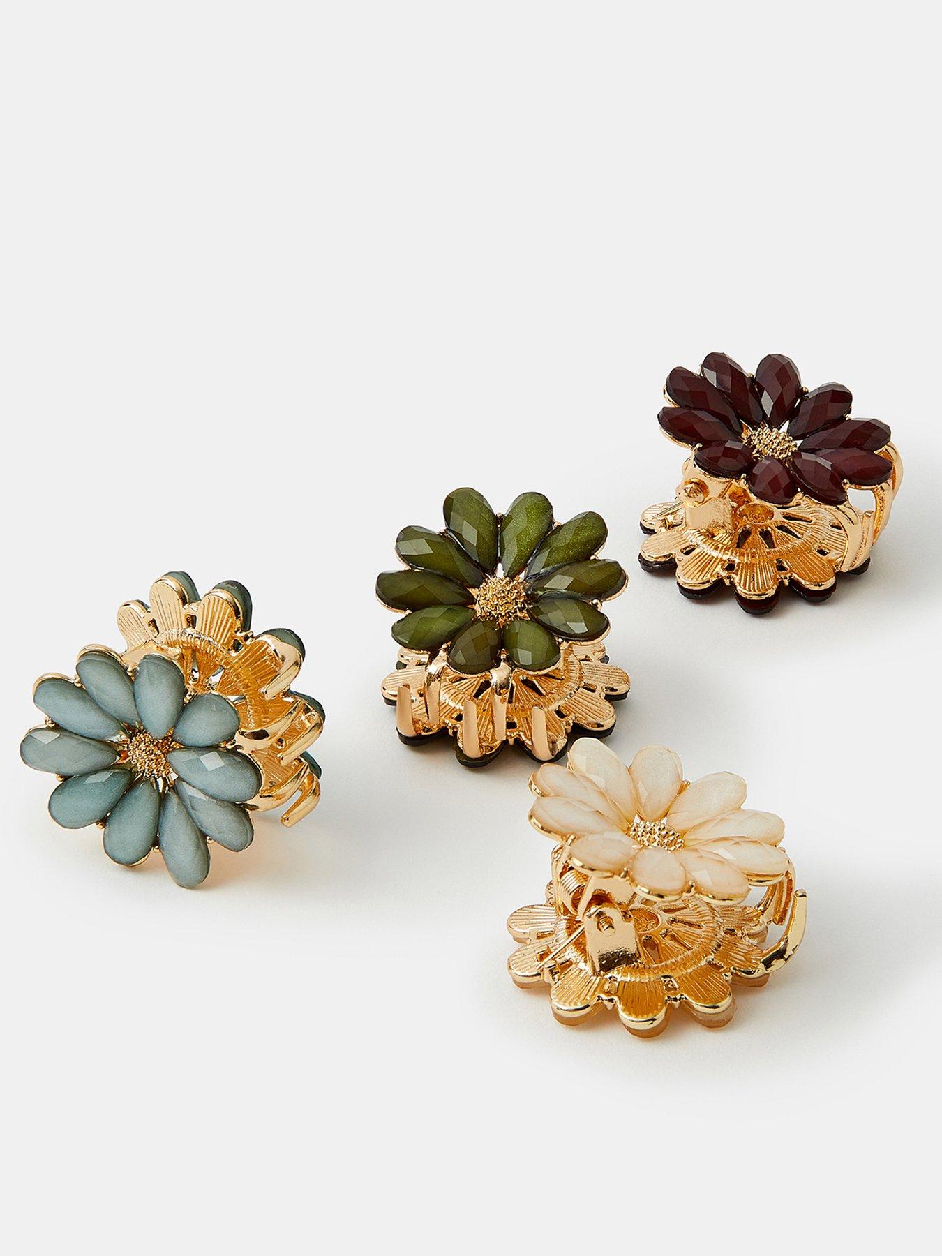 Image 2 of 2 of Accessorize Mini Beaded 4 Pack Flower Claw Clip Set - Multi