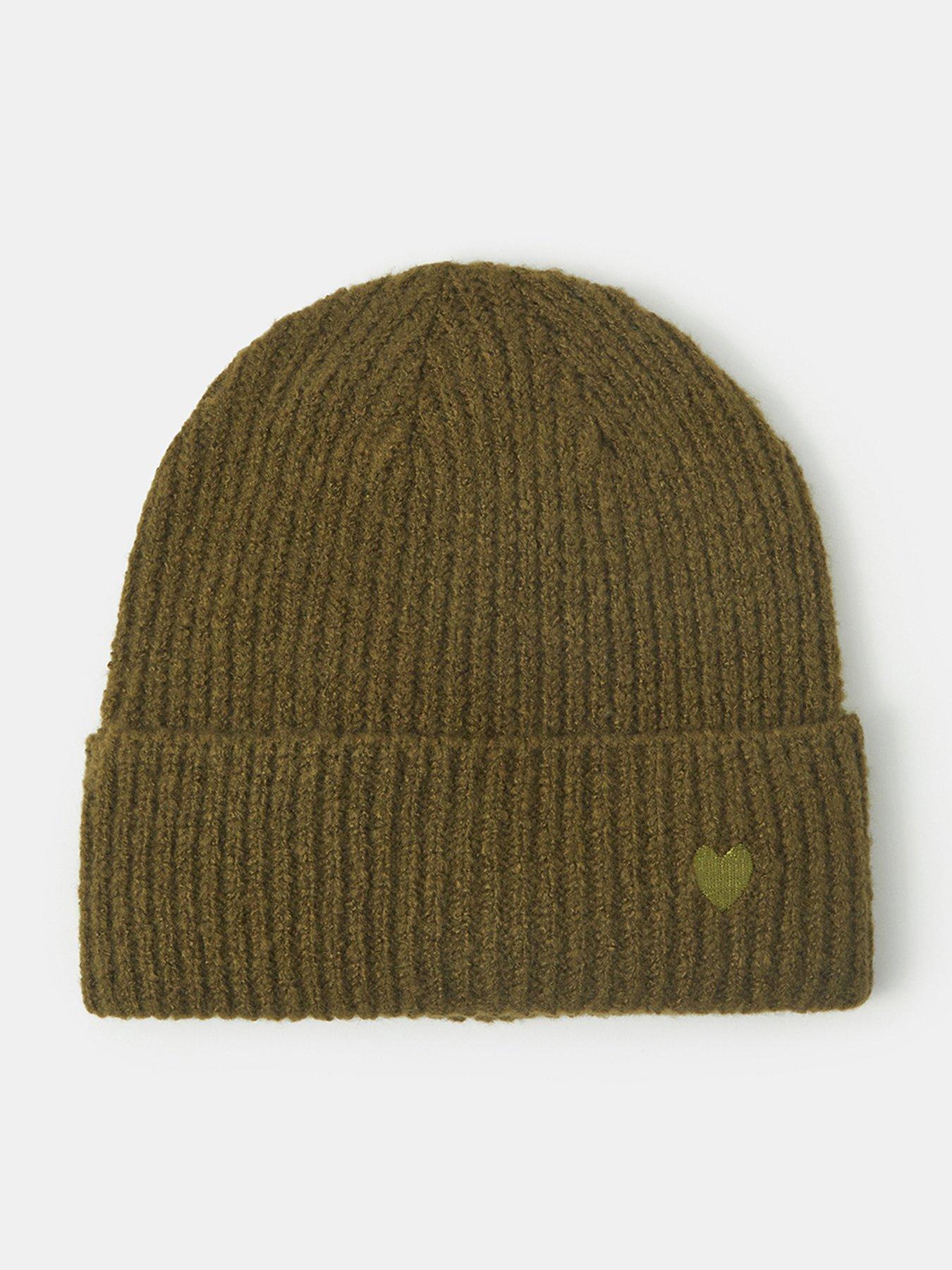 Image 1 of 4 of Accessorize Heart Embroidered Beanie Hat - Green