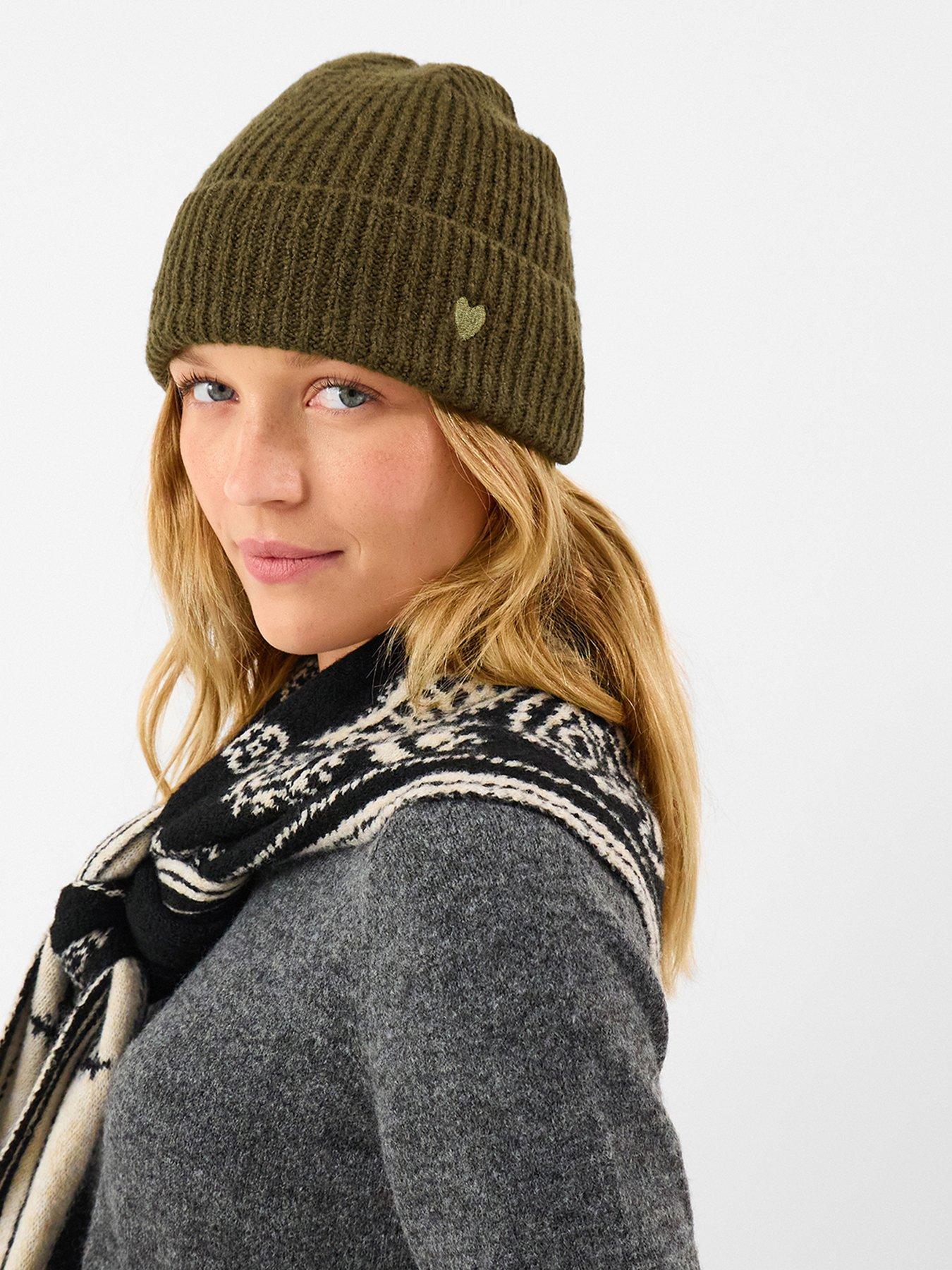 Image 2 of 4 of Accessorize Heart Embroidered Beanie Hat - Green