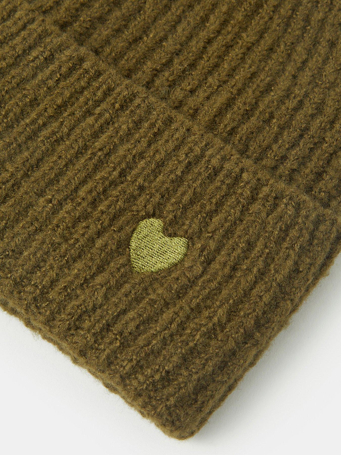 Image 4 of 4 of Accessorize Heart Embroidered Beanie Hat - Green