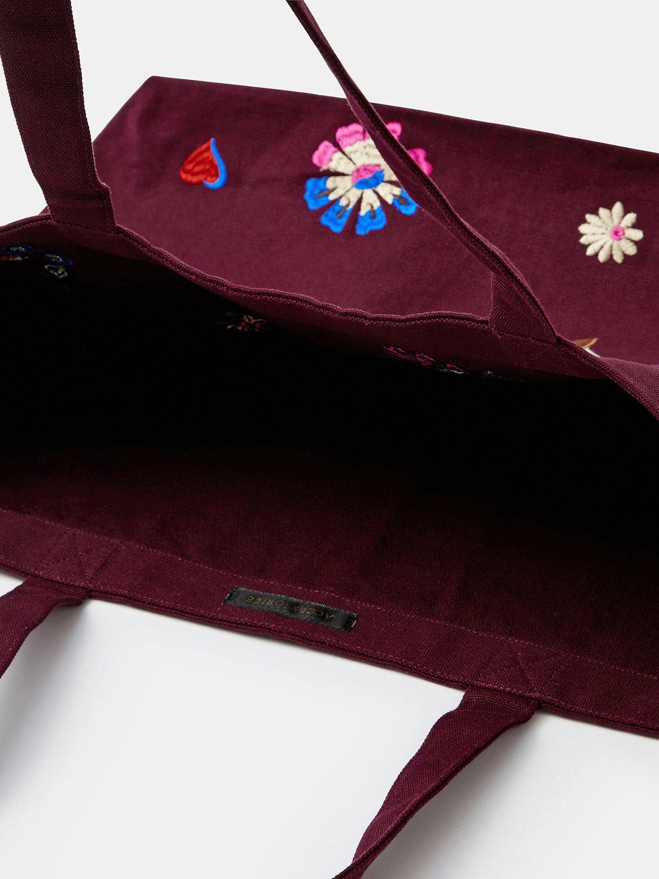 Image 4 of 5 of Accessorize Embroidered Floral Shopper Tote Bag - Red