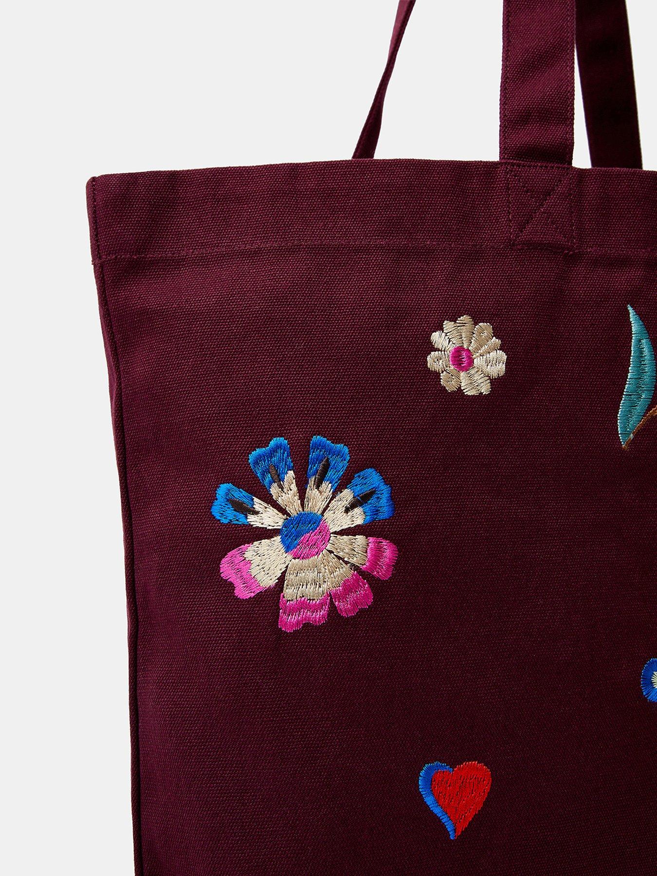 Image 5 of 5 of Accessorize Embroidered Floral Shopper Tote Bag - Red
