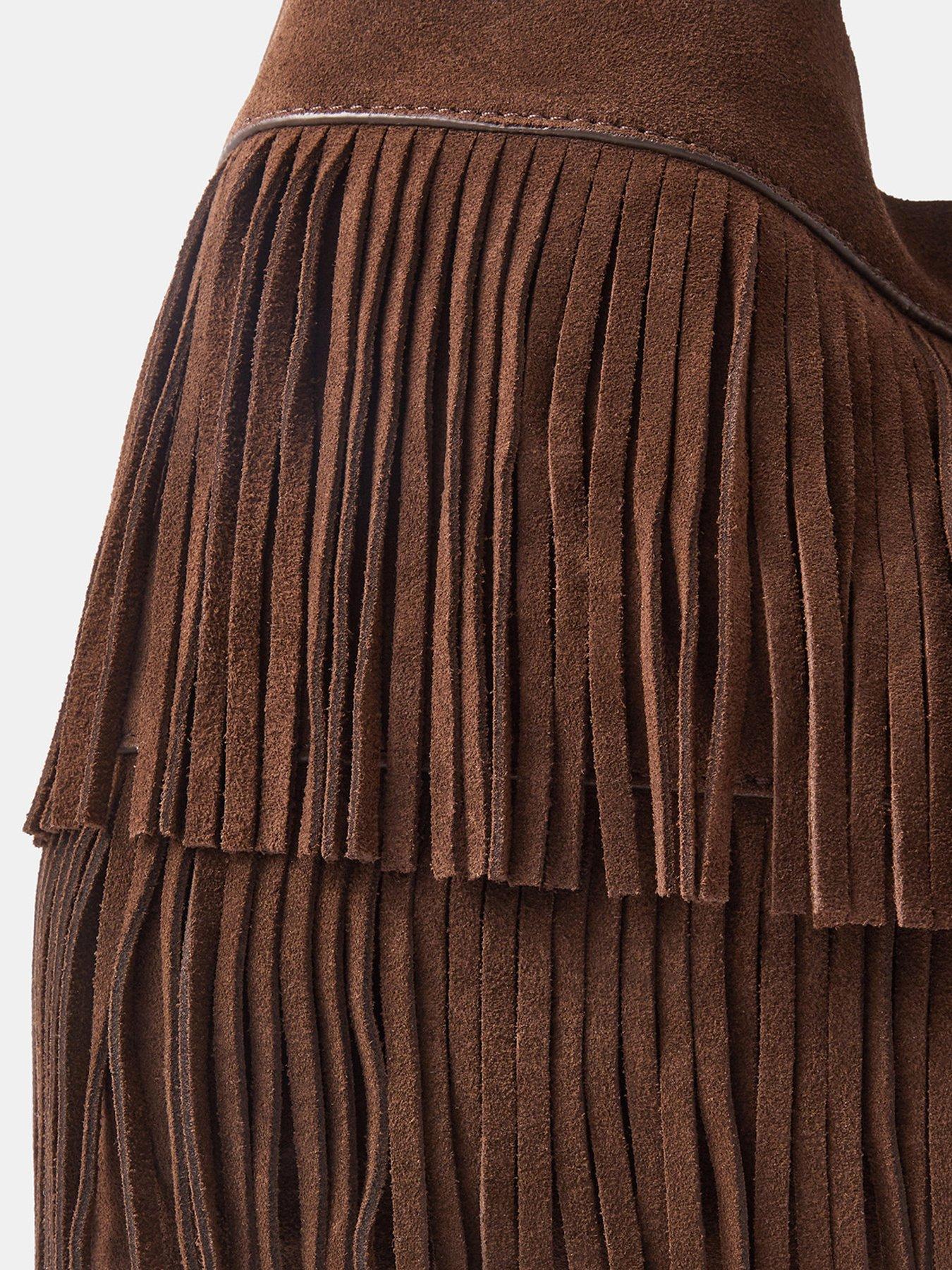 Image 4 of 5 of Accessorize Suede Fringe Shoulder Bag - Brown