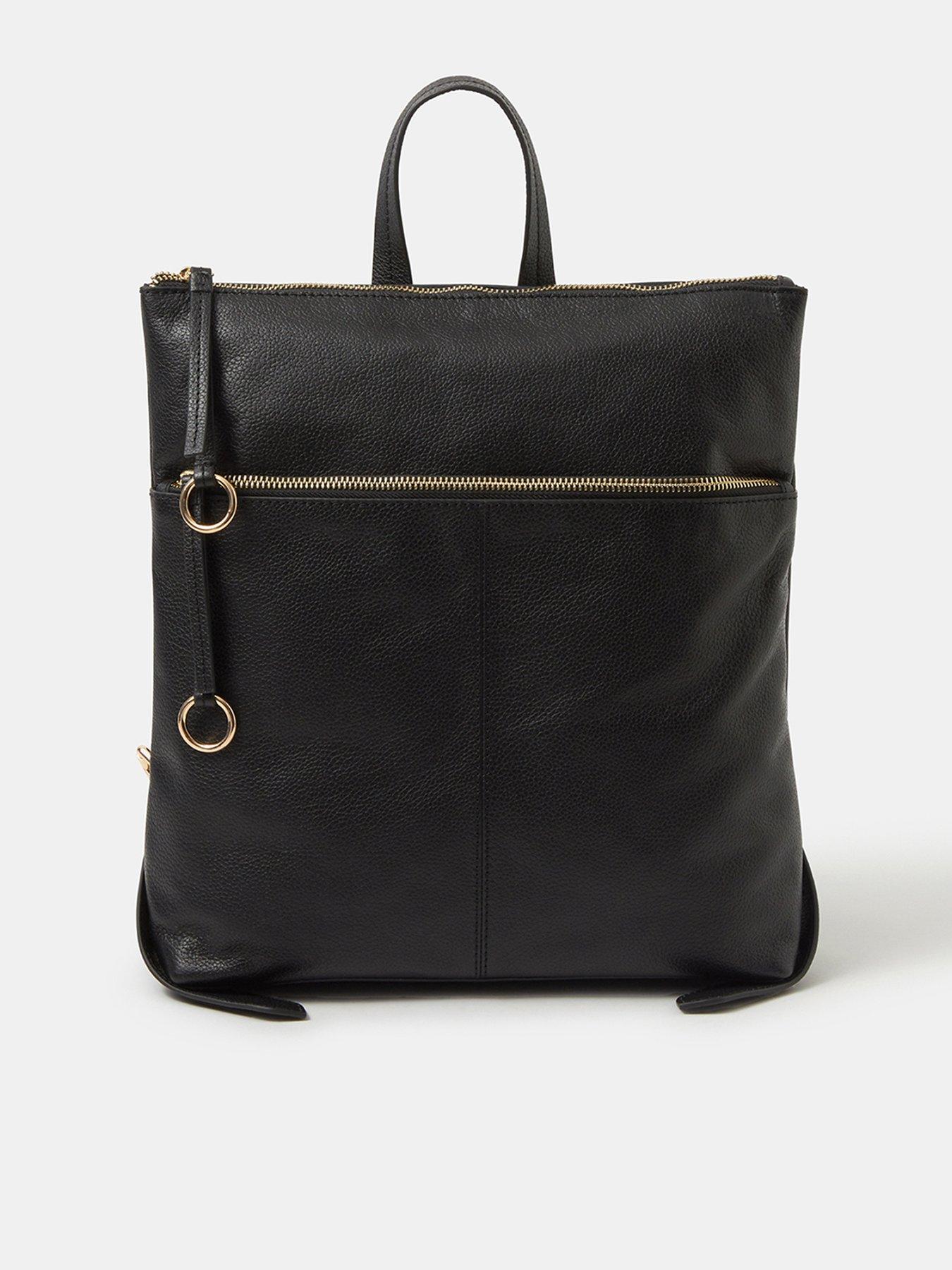Accessorize Double Zip Leather Backpack - Black