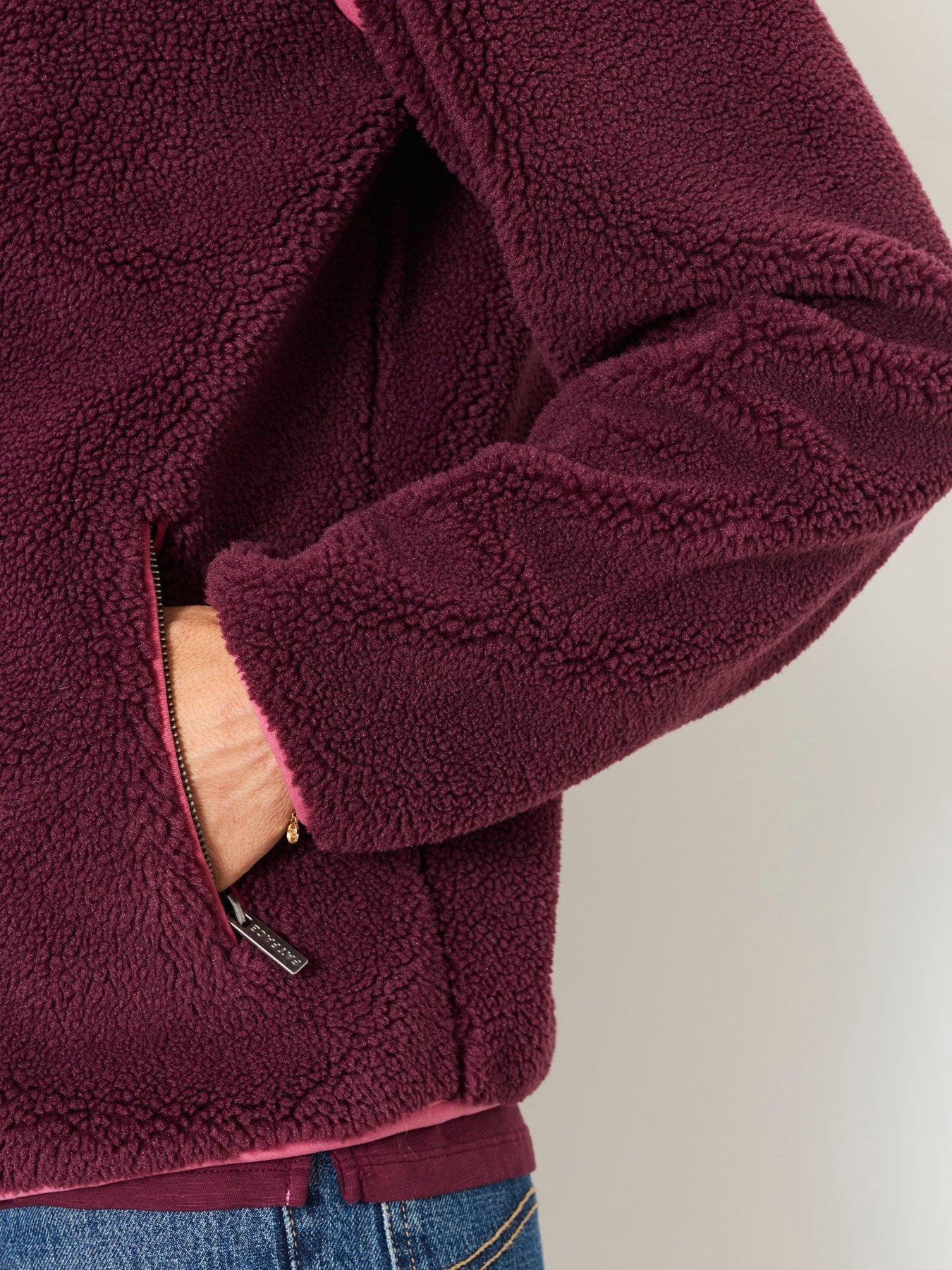 Image 5 of 6 of FatFace Womens Ellie Borg Fleece Zip Bomber Jacket - Red